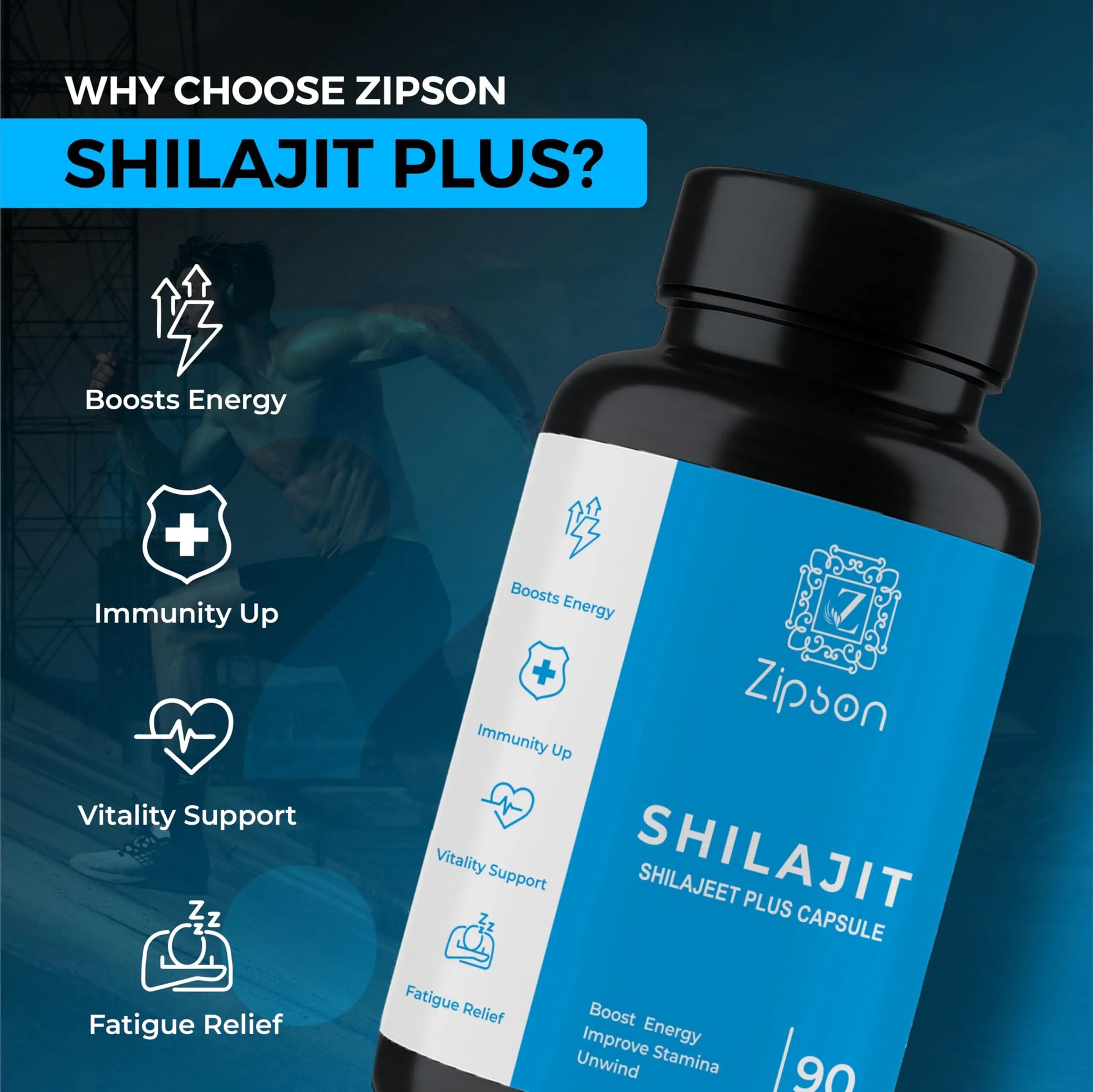 ZIPSON Shilajit for Men & Women | 90 Capsules | Himalayan Formula for Extra Power, Stamina & Immune Support | with Natural Fulvic Acid | Non-GMO | 500mg Per Serving ZIPSON Au supplements