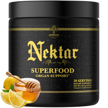 Ambrosia Superfood Organ & Cycle Support Powder | Liver & Kidney Support with Milk Thistle, Red Yeast Rice & CoQ10 | 13 Superfood Ingredients | 30 Servings | Honey Lemon Ambrosia Au supplements