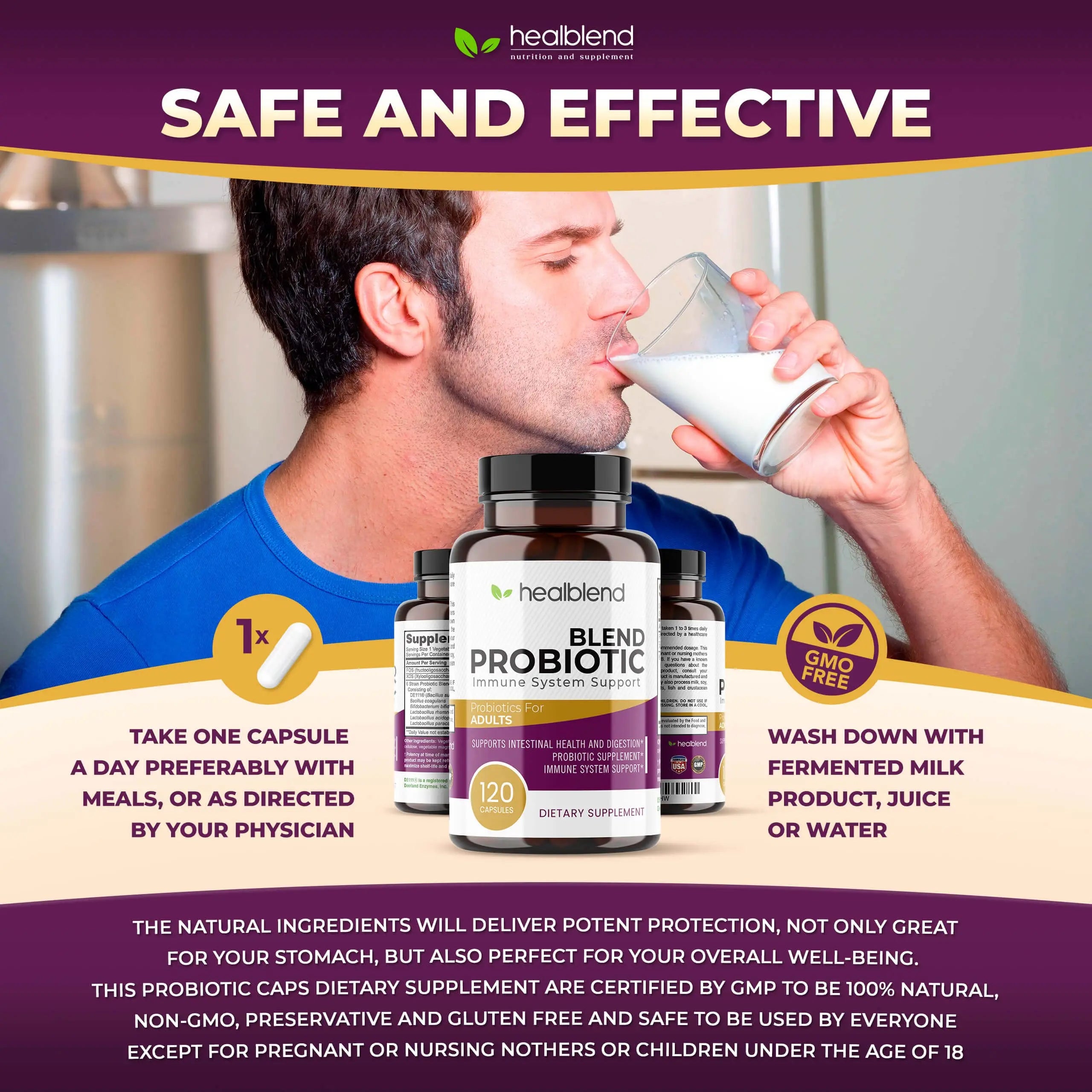 healblend Probiotic Caps Dietary Supplement Capsules, Probiotic for Women and for Men Digestive Health, Immune System Support, Non-GMO, Gluten-Free, 120 Veg Caps healblend Au supplements