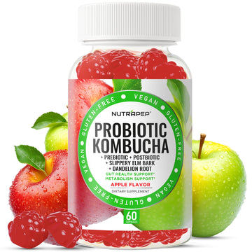 NutraPep Probiotic Kombucha Gummies - Women Men Probiotic Prebiotic Probiotic Blend for Gut Health Bloating Metabolism Support with Slippery Elm Bark Dandelion Root - Vegan Gluten Free Apple Flavor NutraPep Au supplements