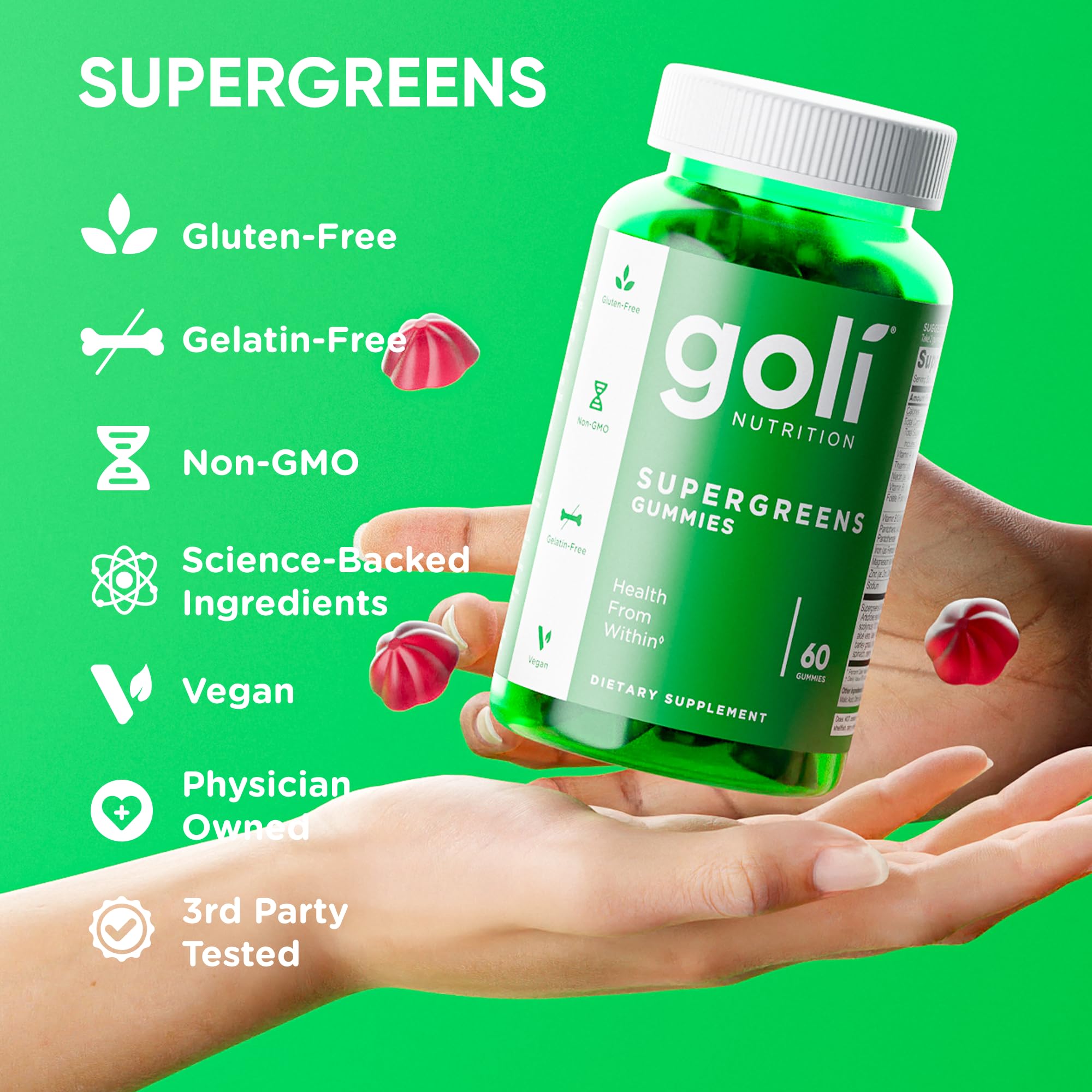 Goli Supergreens Gummies with Probiotics - Artichoke Leaf Extract, Spirulina, Kale, Vitamins A, B6, B12 - Vegan, Gluten-Free, Non-GMO Goli Au supplements