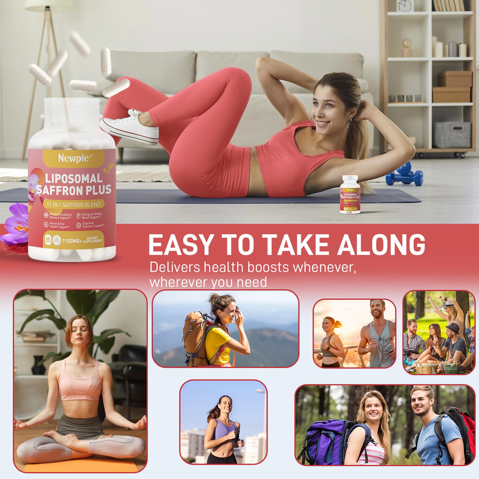 Newpie Saffron Supplements - 100% Pure Saffron Extract Capsules - Natural Mood Enhancer, Supports Eye & Heart Health, Boosts Energy - Premium Supplement for Women & Men（60 Servings (2) Newpie Au supplements