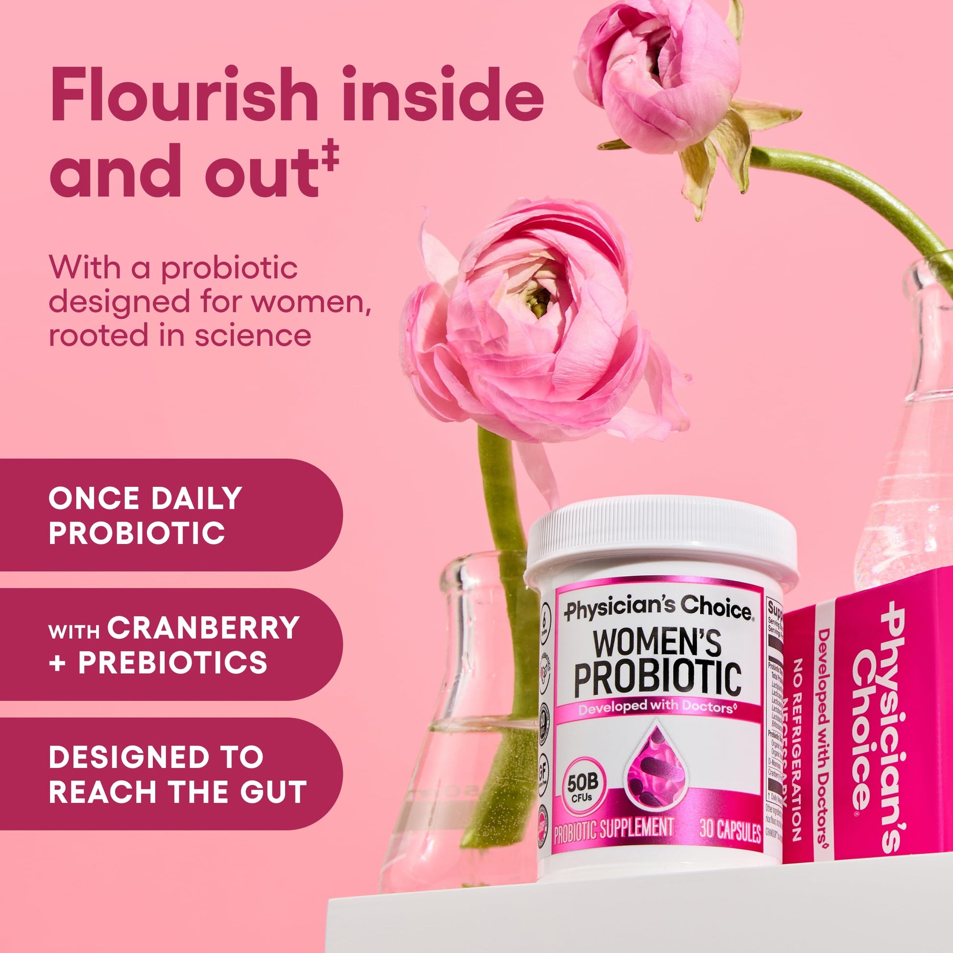 Physician's CHOICE Probiotics for Women - PH Balance, Digestive, UT, & Feminine Health - 50 Billion CFU - 6 Unique Strains for Her - Organic Prebiotics, Cranberry Extract+ - Women Probiotic - 30 CT Physician's CHOICE Au supplements