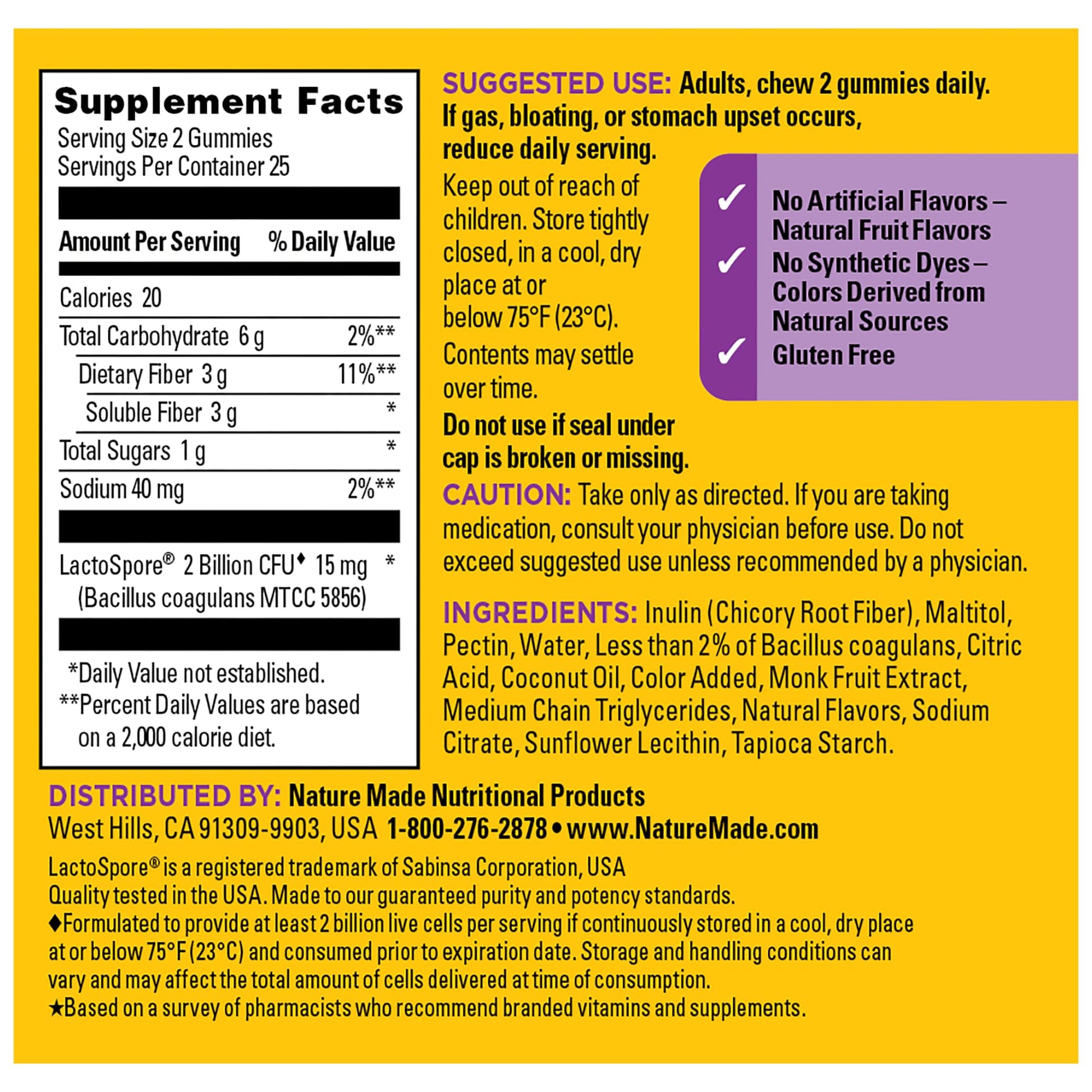 Nature Made Probiotic + Prebiotic Fiber Gummies for Daily Gut Health, Fiber Supplement with Probiotics for Digestive Health Support, 50 Gummies, 25 Day Supply Nature Made Au supplements