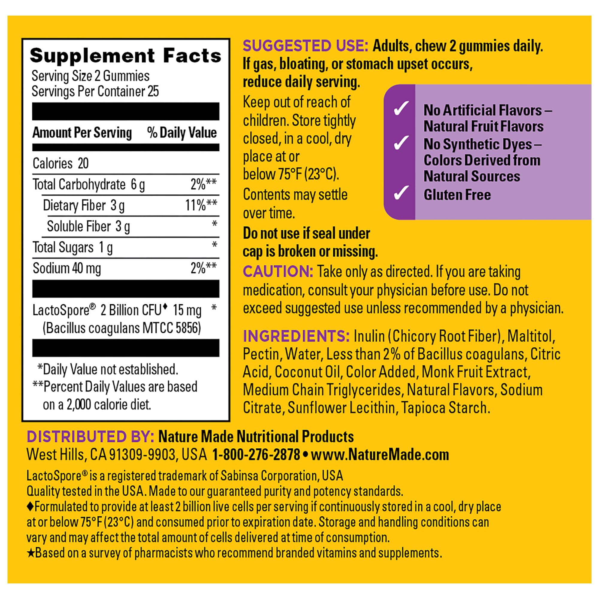 Nature Made Probiotic + Prebiotic Fiber Gummies for Daily Gut Health, Fiber Supplement with Probiotics for Digestive Health Support, 50 Gummies, 25 Day Supply Nature Made Au supplements