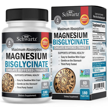 Magnesium Bisglycinate Chelated Supplement - High Absorption Magnesium Glycinate Supplement for Women and Men - Sleep, Muscle, Bone & Joint Support - Non-GMO, Non-Laxative Chelate - 180 Capsules BioSchwartz Au supplements