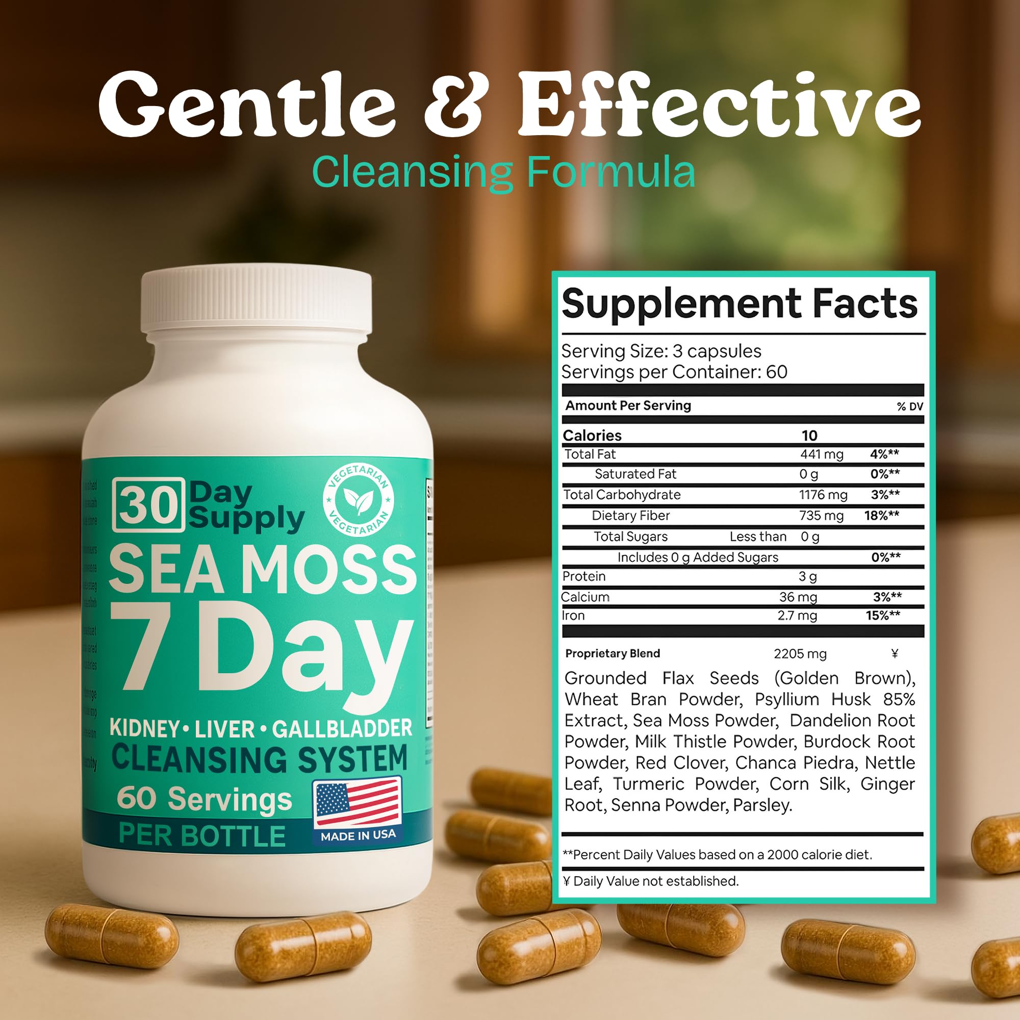 Atlantic Naturals Sea Moss Capsules – 7 Day Herbal Blend for Liver & Gallbladder Wellness – with Dandelion Root, Milk Thistle, Burdock Root, Red Clover & Chanca Piedra – 180 Count Sea Moss Capsules Atlantic Naturals Au supplements