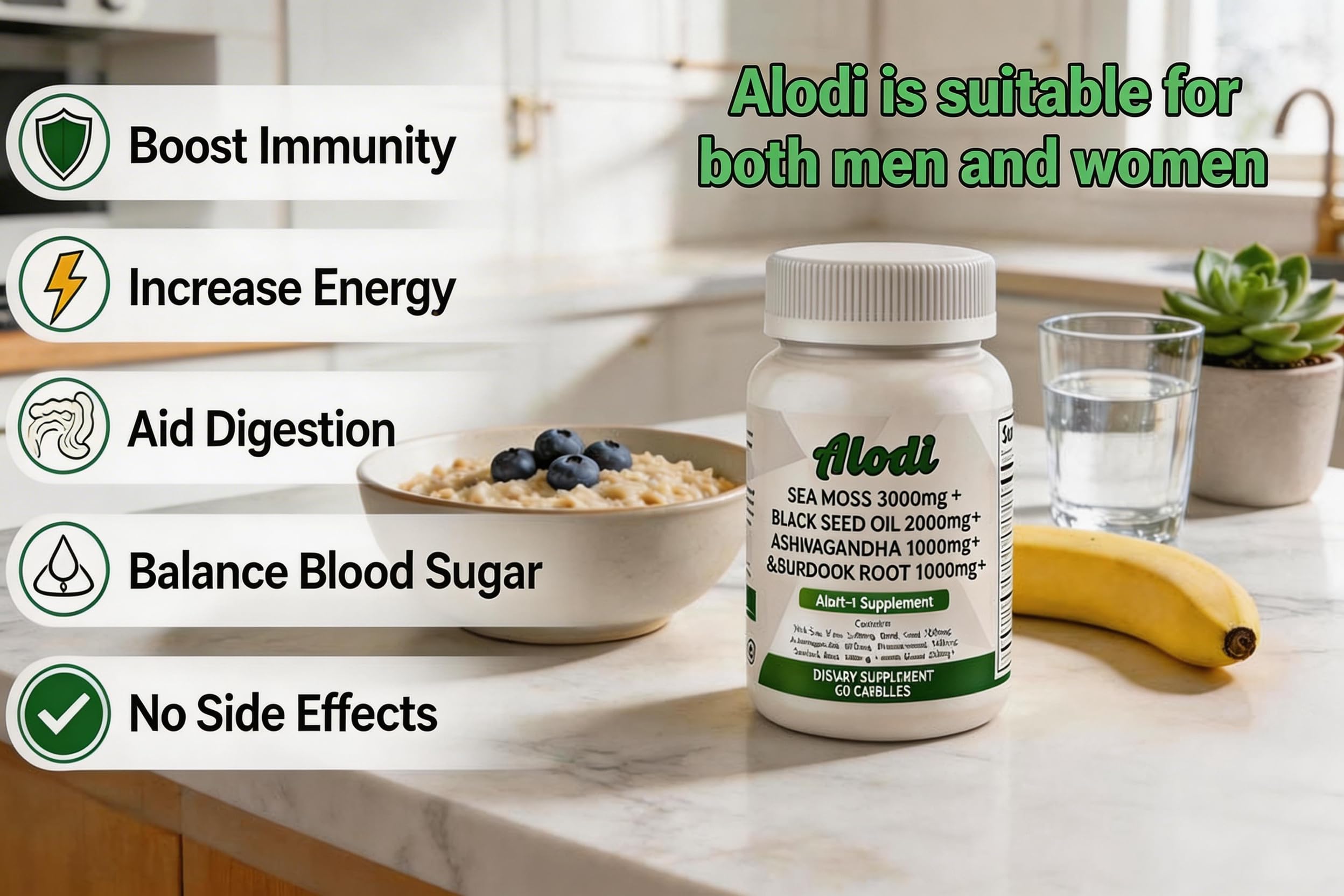 ALODI Super Seaweed Blend Supplement - Contains KSM-66 Ashwagandha, Black Seed Oil, Burdock Root, Kelp, Supports Digestion, Sleep, and Immune Health ALODI Au supplements