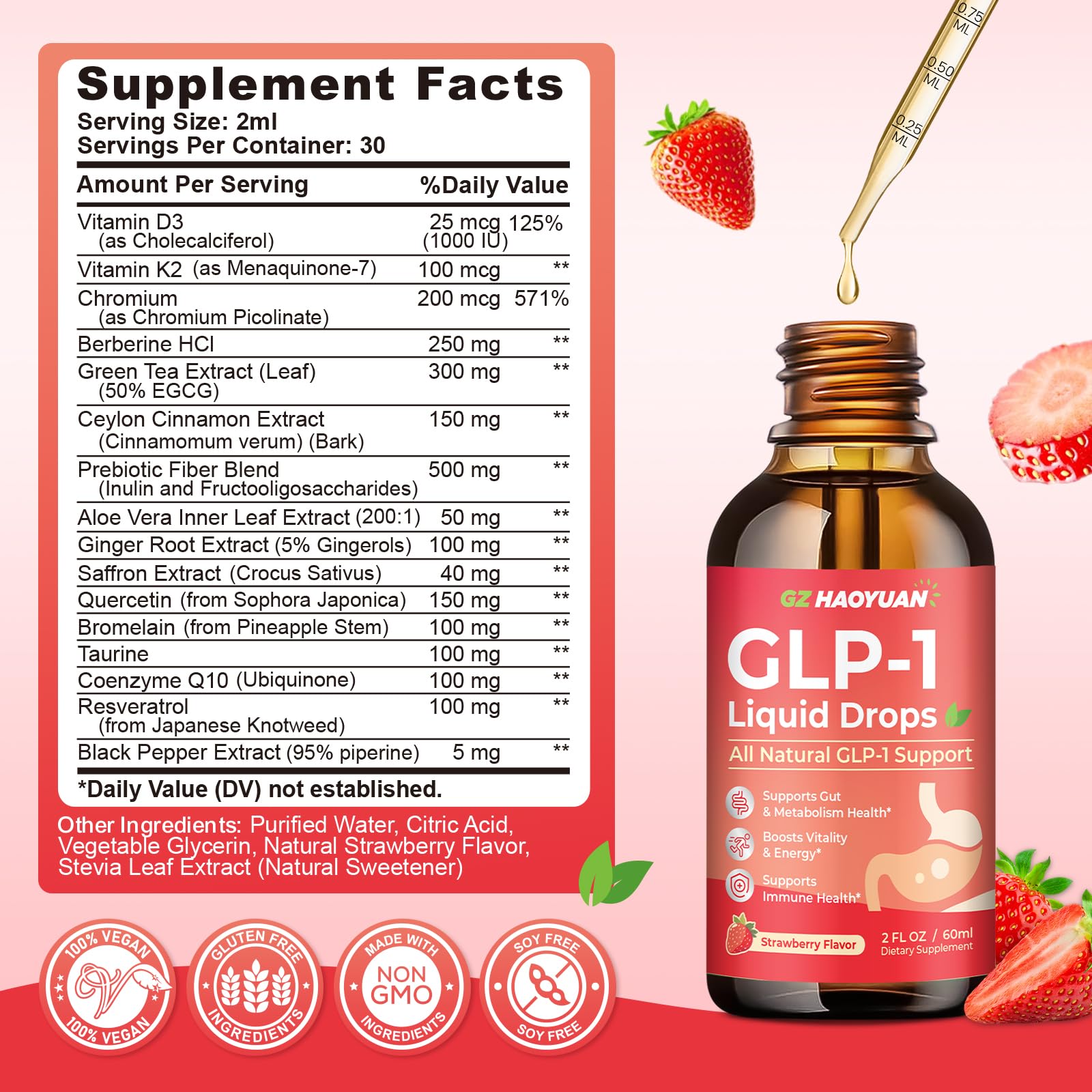 2 Pack GLP-1 Supplement, 16-in-1 GLP-1 Liquid Drops with Berberine, Ceylon Cinnamon, Green Tea, Chromium & Resveratrol, Naturally GLP 1 Support for Metabolism, Gut Digestion, Stawberry Flavor, 4 Fl Oz GZ HAOYUAN Au supplements