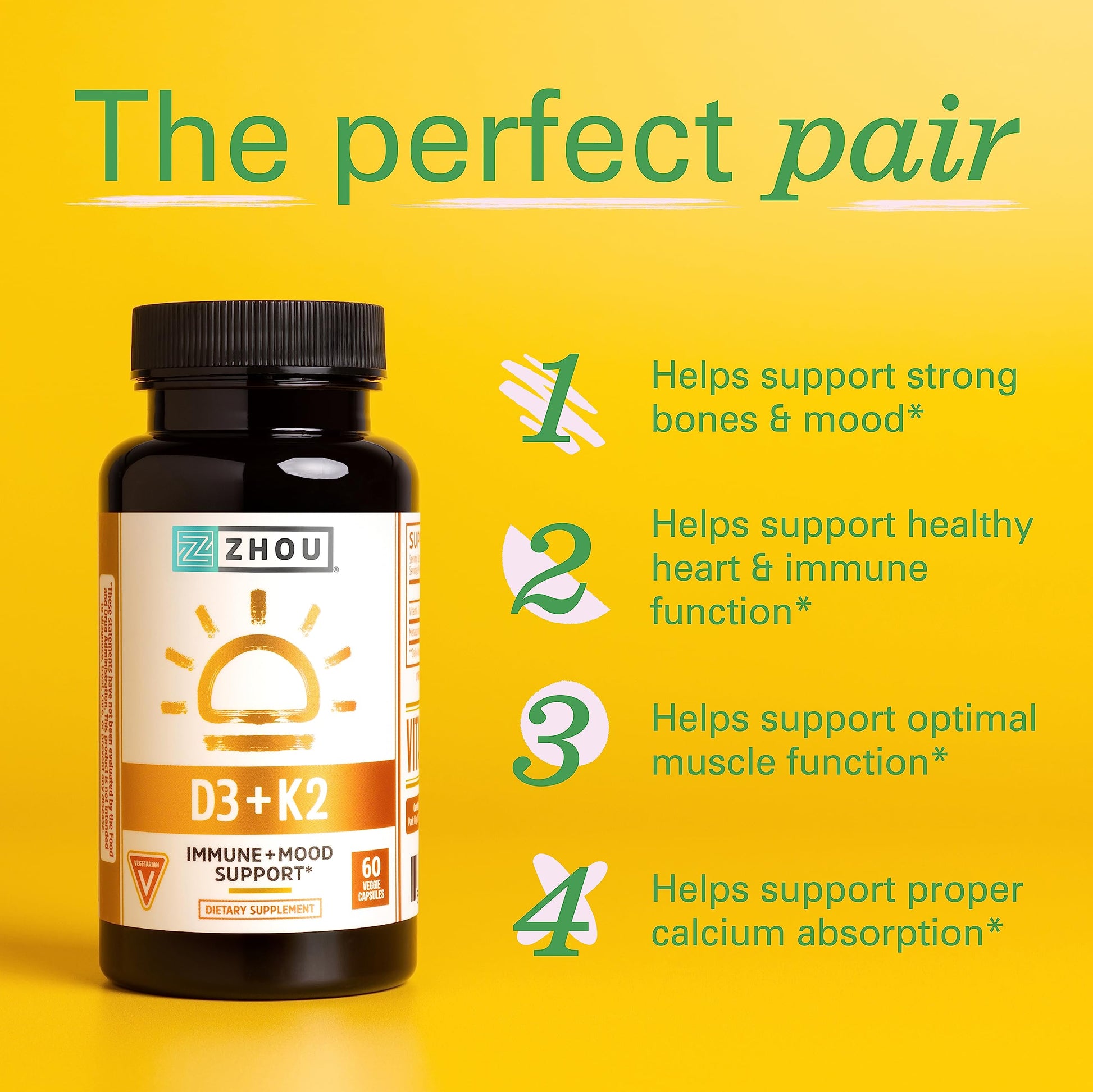 Zhou Nutrition Vitamin D3 K2, Bone and Heart Health Formula 5000 IU Vitamin D3 & 90 mcg Zhou Nutrition Au supplements