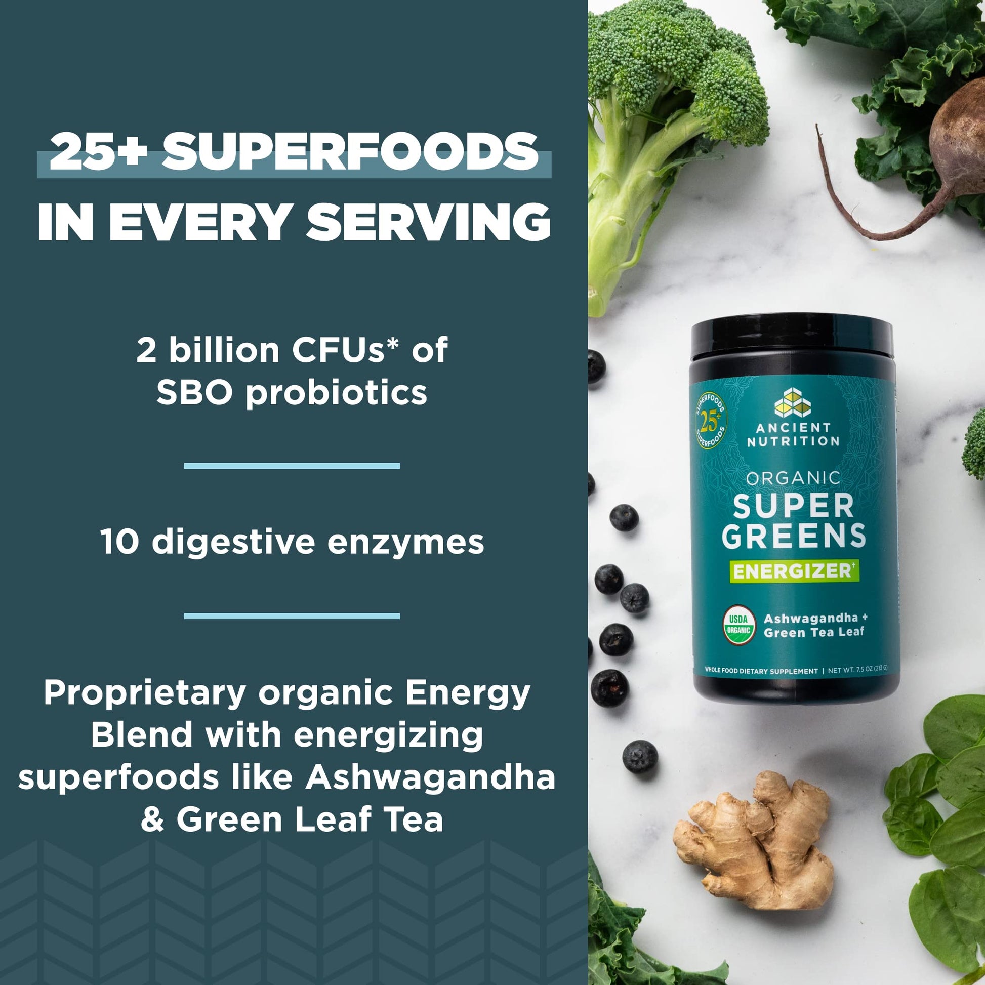 Ancient Nutrition Supergreens Energizer Powder, Organic Superfood Powder with Caffeine Ancient Nutrition Au supplements