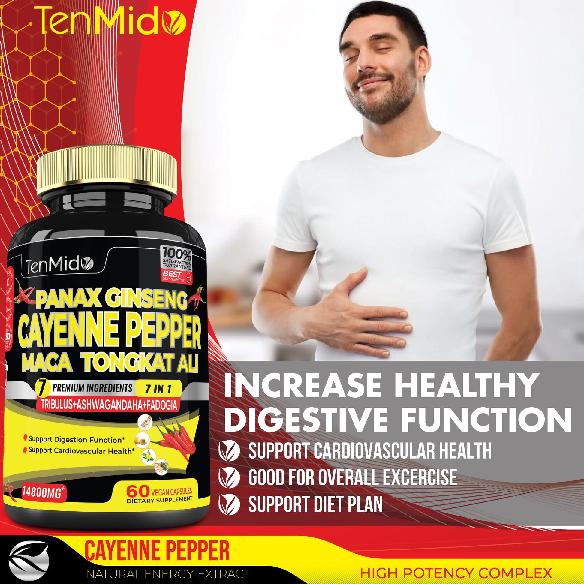 2 Packs 60 Caps 14800mg - Cayenne Pepper Supplements Extract Capsules - Tongkat Ali Tenmido Au supplements
