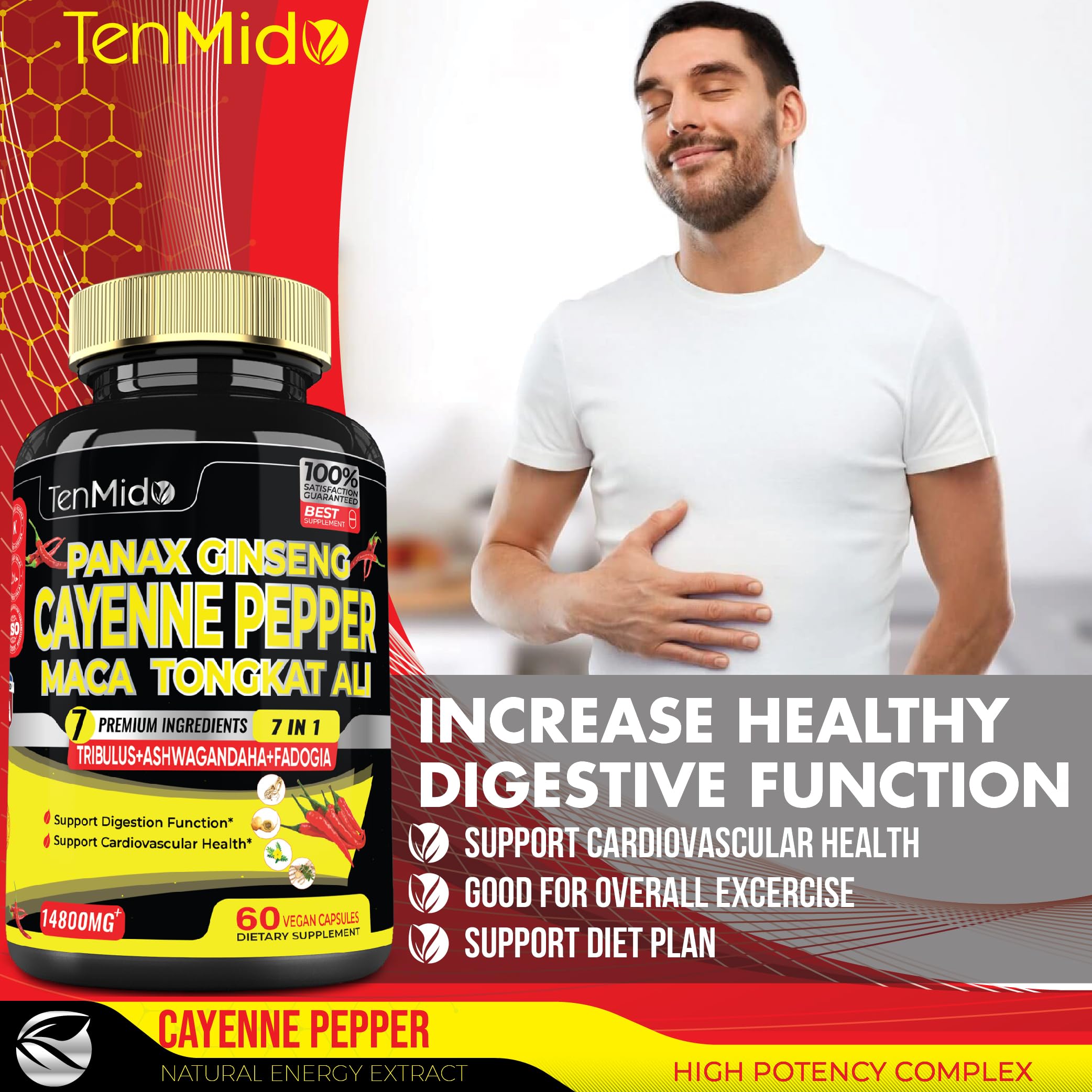 2 Packs 60 Caps 14800mg - Cayenne Pepper Supplements Extract Capsules - Tongkat Ali Tenmido Au supplements