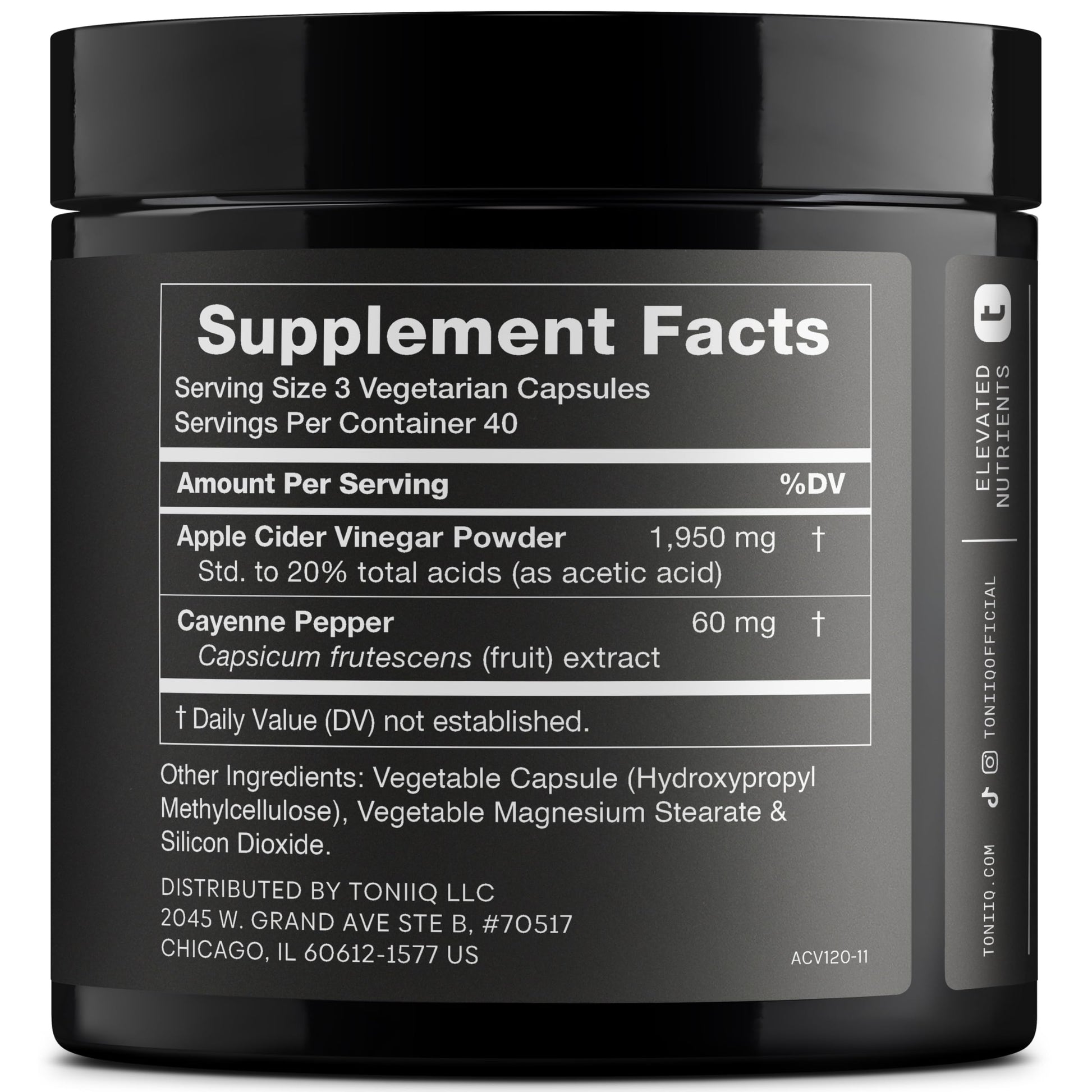 Toniiq Apple Cider Vinegar Capsules - Ultra High Potency 2,010mg Formula with 20% Acetic Acid & Cayenne Pepper - Made with The Mother - Third-Party Lab Tested - 120 Capsules Toniiq Au supplements