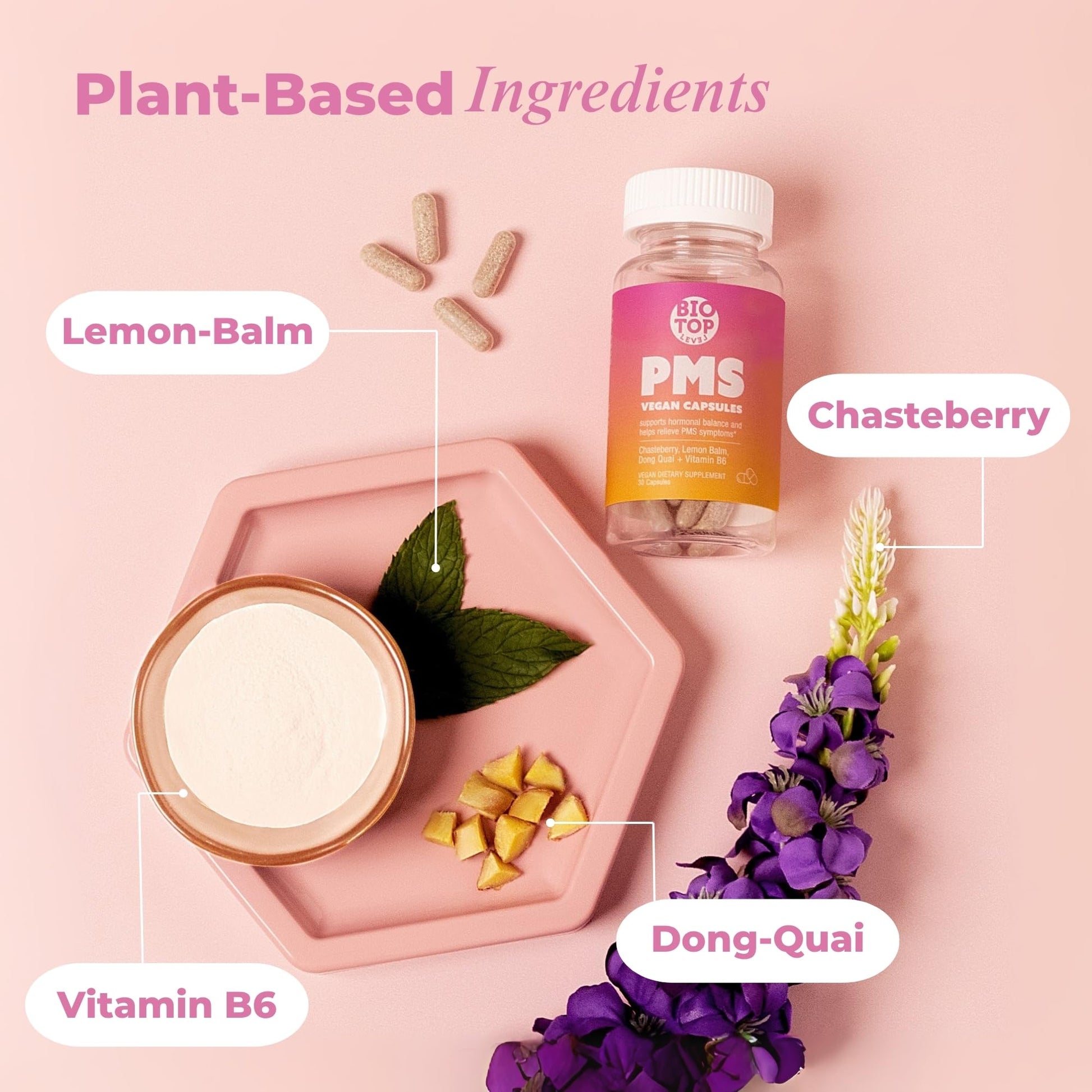 BIOTOPLEVEL PMS Support Supplement for Women & PMS Relief, Hormone Balance & Menstrual Period Relief for Cramps, Bloating & Mood Swings with Chasteberry, Vitamin B6, Lemon Balm, Dong Quai, 30 Count BIOTOPLEVEL Au supplements