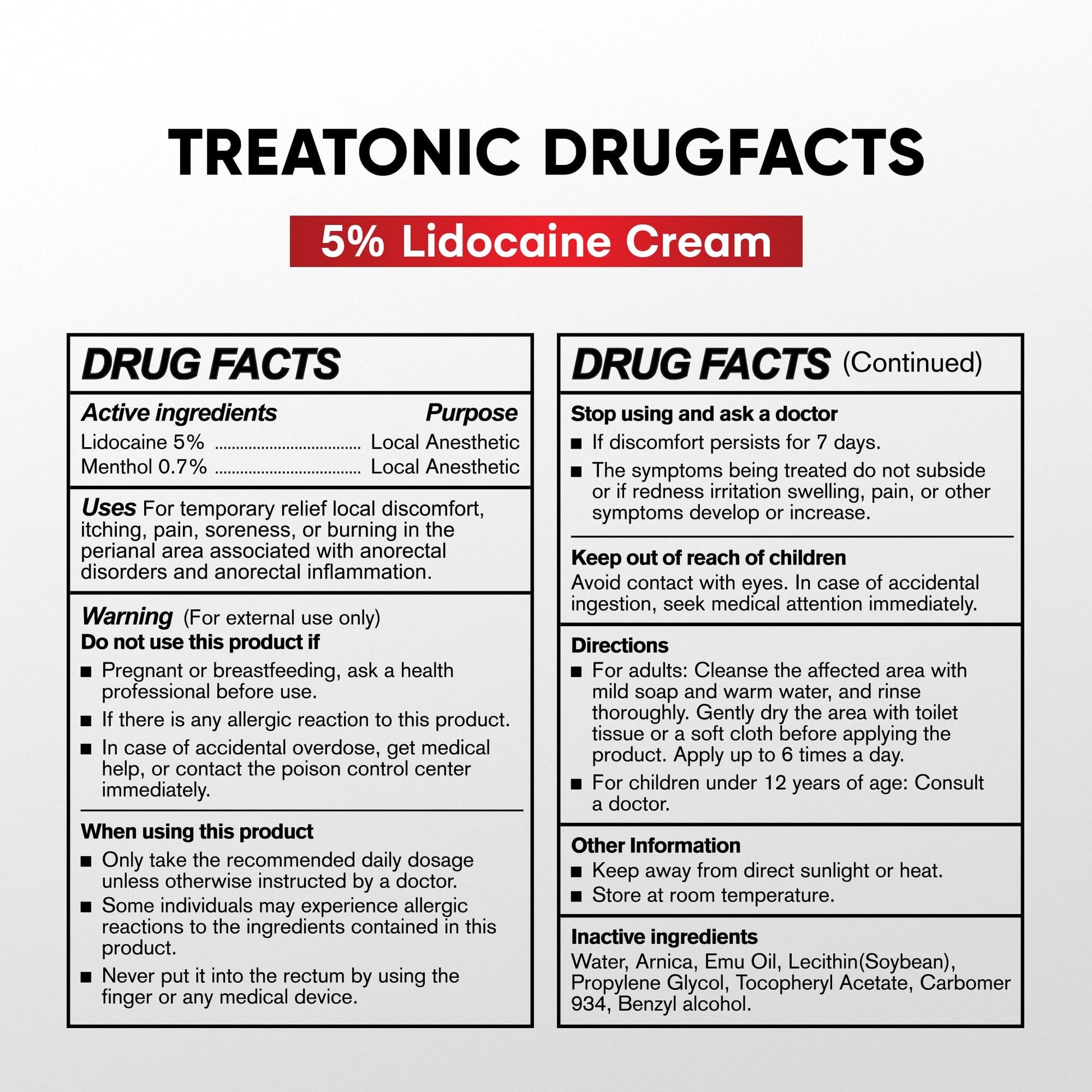 Treatonic 5% Lidocaine Numbing Cream: Lidocaine Cream for Pain Relief, Itching, Burning, Soreness, Hemorrhoid - Maximum Strength Topical Numb Cream - Fast Acting & Long Lasting Numbing Cream - 4.2 oz Treatonic Au supplements