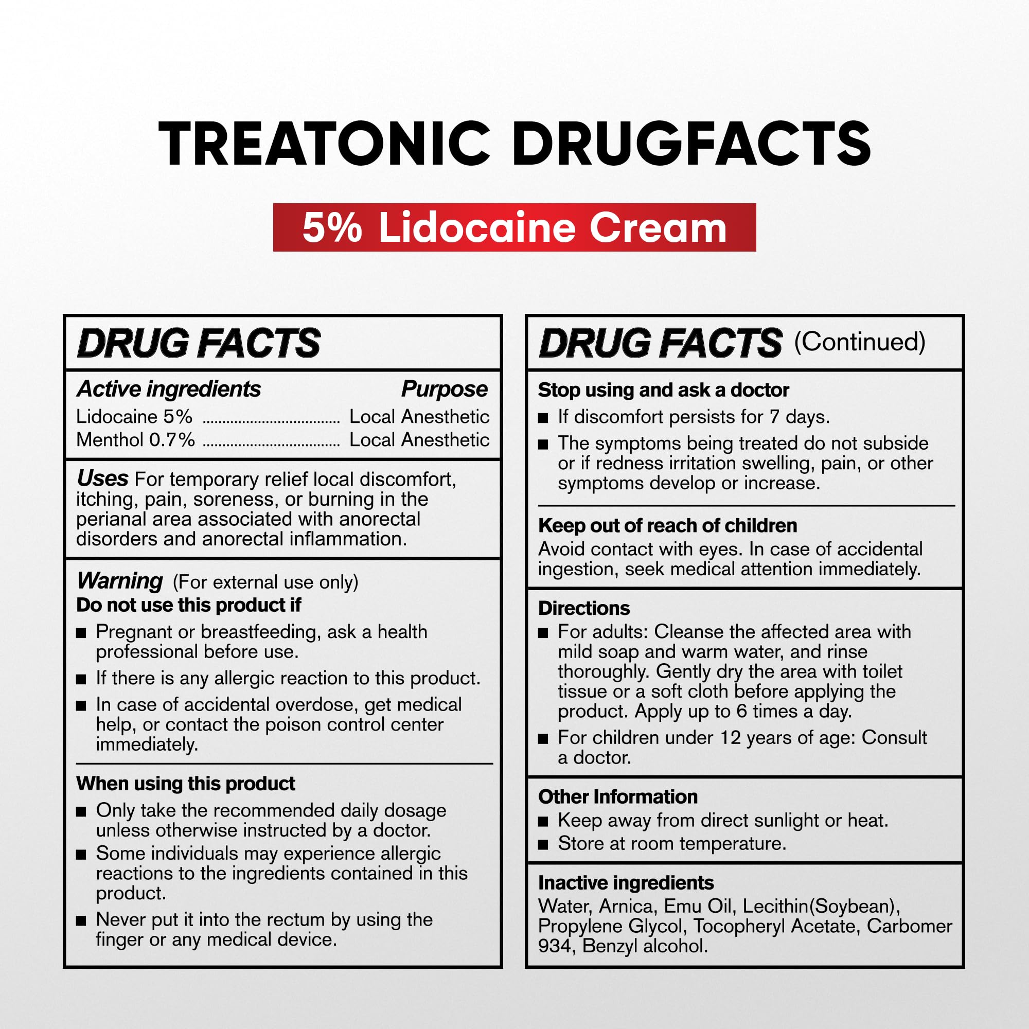 Treatonic 5% Lidocaine Numbing Cream: Lidocaine Cream for Pain Relief, Itching, Burning, Soreness, Hemorrhoid - Maximum Strength Topical Numb Cream - Fast Acting & Long Lasting Numbing Cream - 4.2 oz Treatonic Au supplements