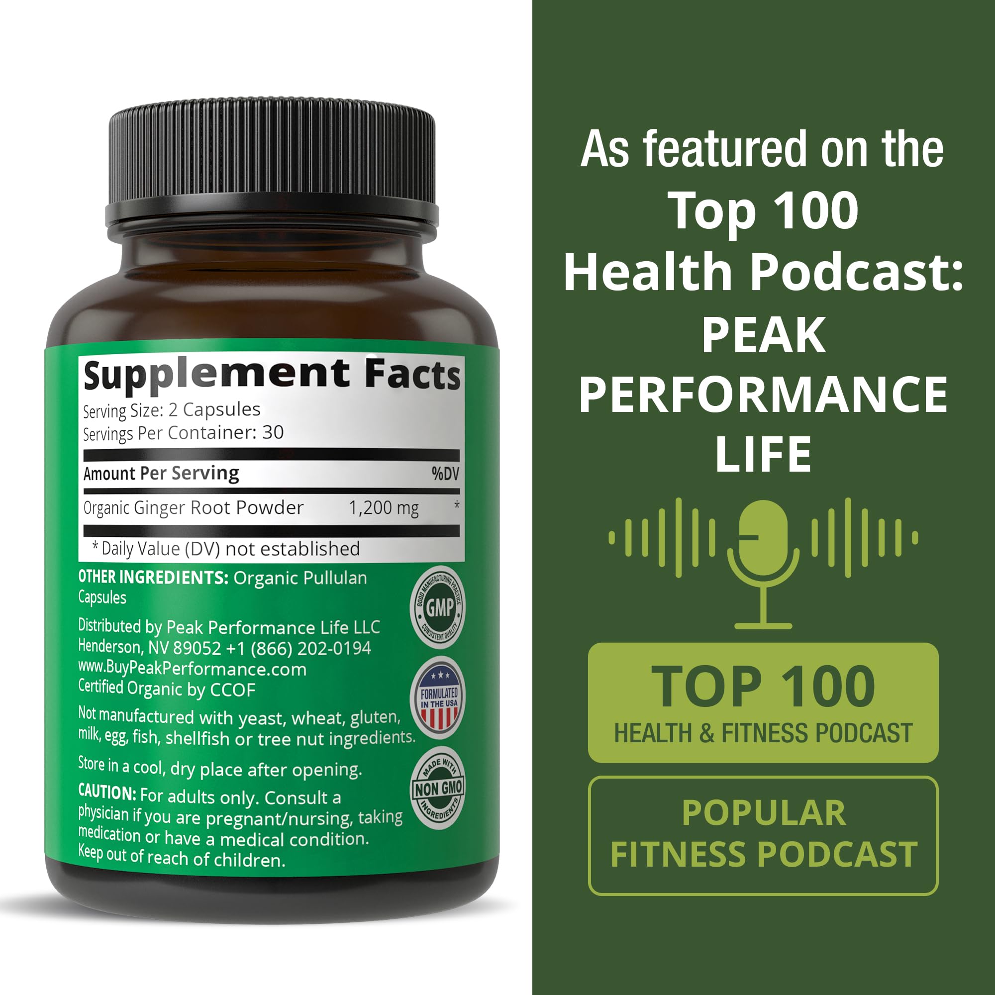 Peak Performance USDA Organic Ginger Root Capsules. Vegan Ginger Pills Supplement for Women & Men to Support Digestion, Occasional Nausea Relief, Gas & Bloat Support, and Gentle Stomach Comfort Peak Performance Au supplements
