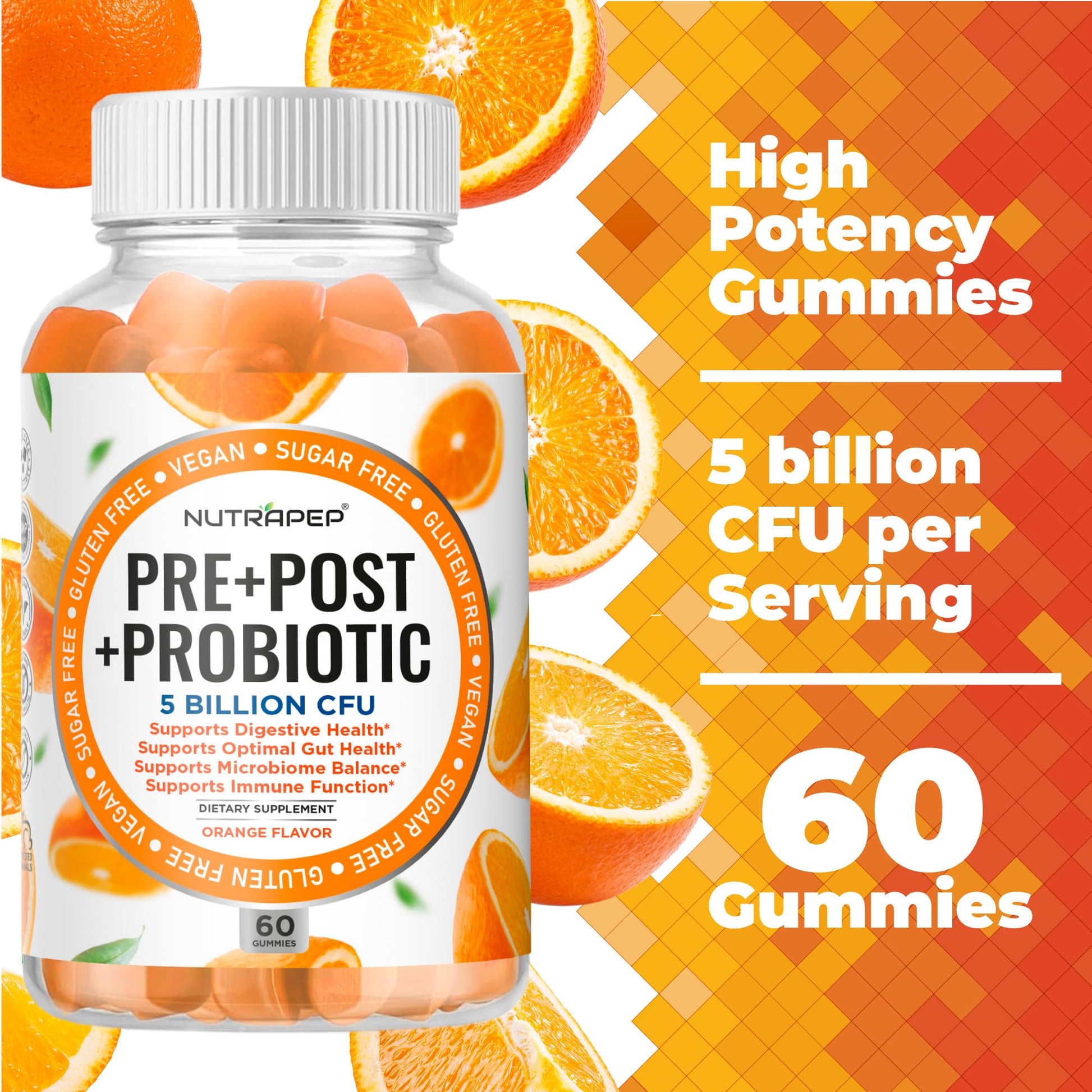 NutraPep Prebiotic Probiotic & Postbiotic Gummies for Women Men & Kids Children - High Potency 5 Billion CFU - Sugar-Free & Gluten 60 Count (Pack of 2) NutraPep Au supplements