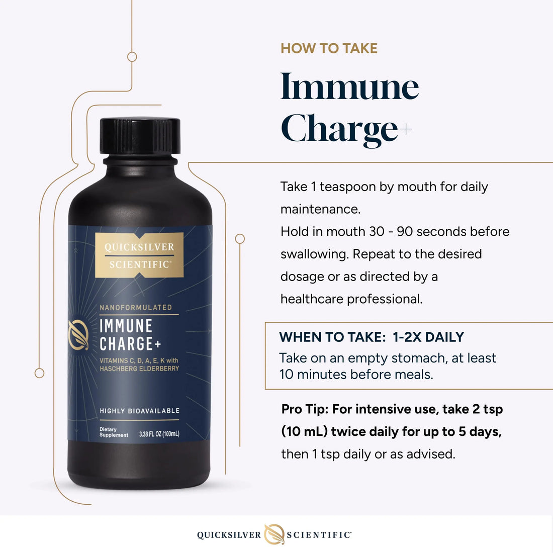 Quicksilver Scientific Immune Charge+ - Elderberry with 10,000 IU Vitamin D3, 25,000 Vitamin A, C, E, K1 & K2 for Immune Health & Lung Support (100ml) Quicksilver Scientific Au supplements