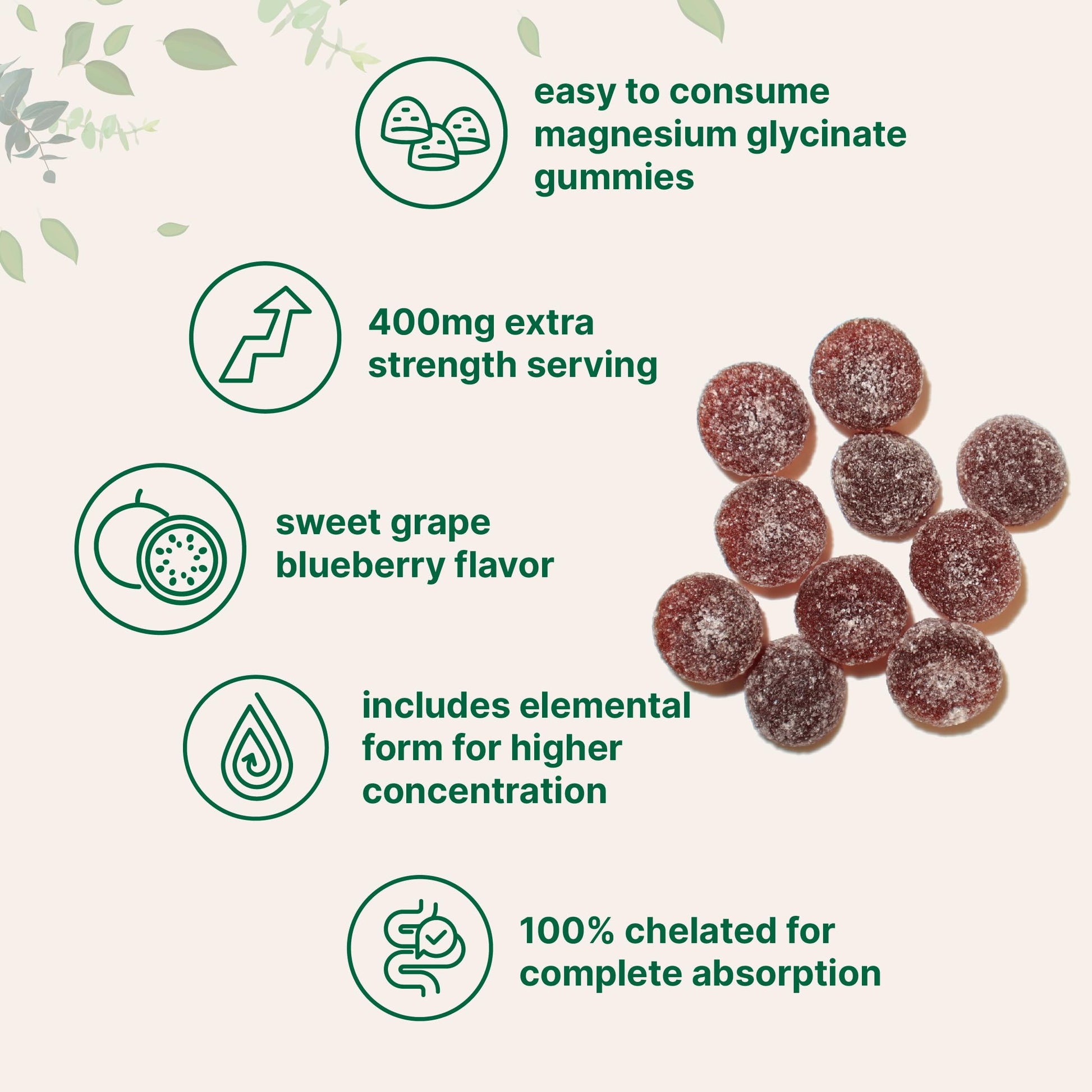 Magnesium Glycinate Gummies 400mg Per Serving, 120 Count | Natural Grape Blueberry Flavor | Potent Elemental Form + Chelated for High Absorption | Healthy Muscle, Bones, & Mood Support Supplement Micro Ingredients Au supplements