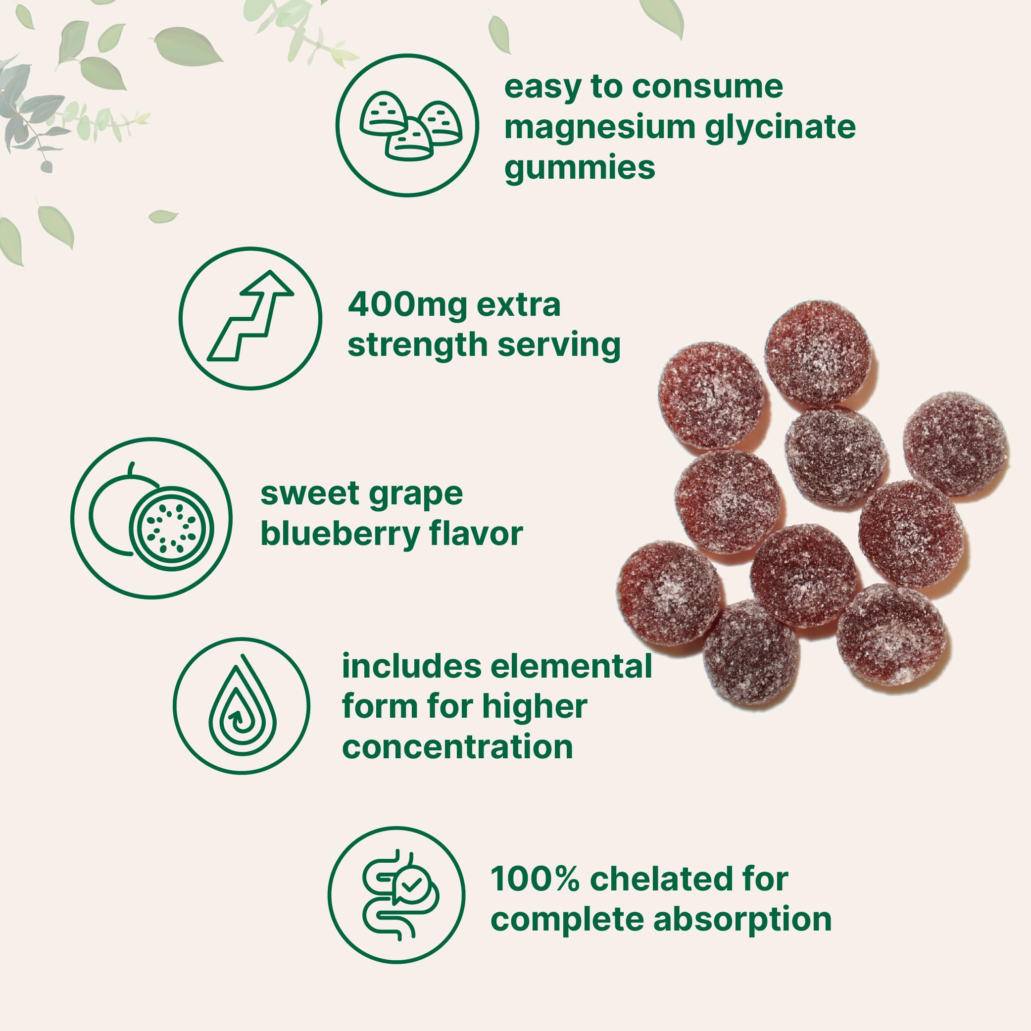 Magnesium Glycinate Gummies 400mg Per Serving, 120 Count | Natural Grape Blueberry Flavor | Potent Elemental Form + Chelated for High Absorption | Healthy Muscle, Bones, & Mood Support Supplement Micro Ingredients Au supplements