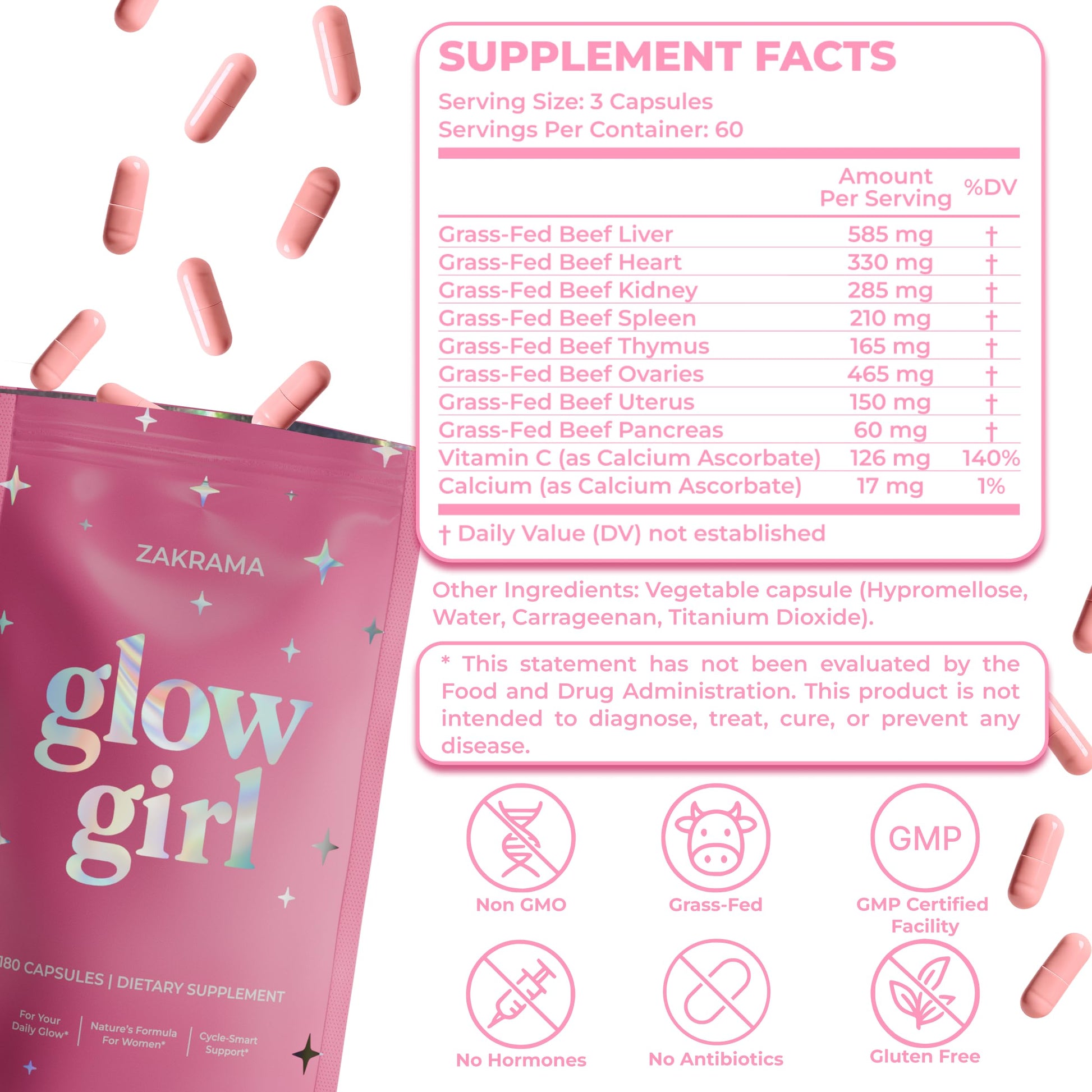 Beef Organ Supplement for Women – Grass-Fed Beef Liver, Ovary, Uterus & Organ Complex for Hormone Balance, Energy & PMS Support – Pasture-Raised + Vitamin C – 180 Capsules | Glow Girl | Zakrama Zakrama Au supplements