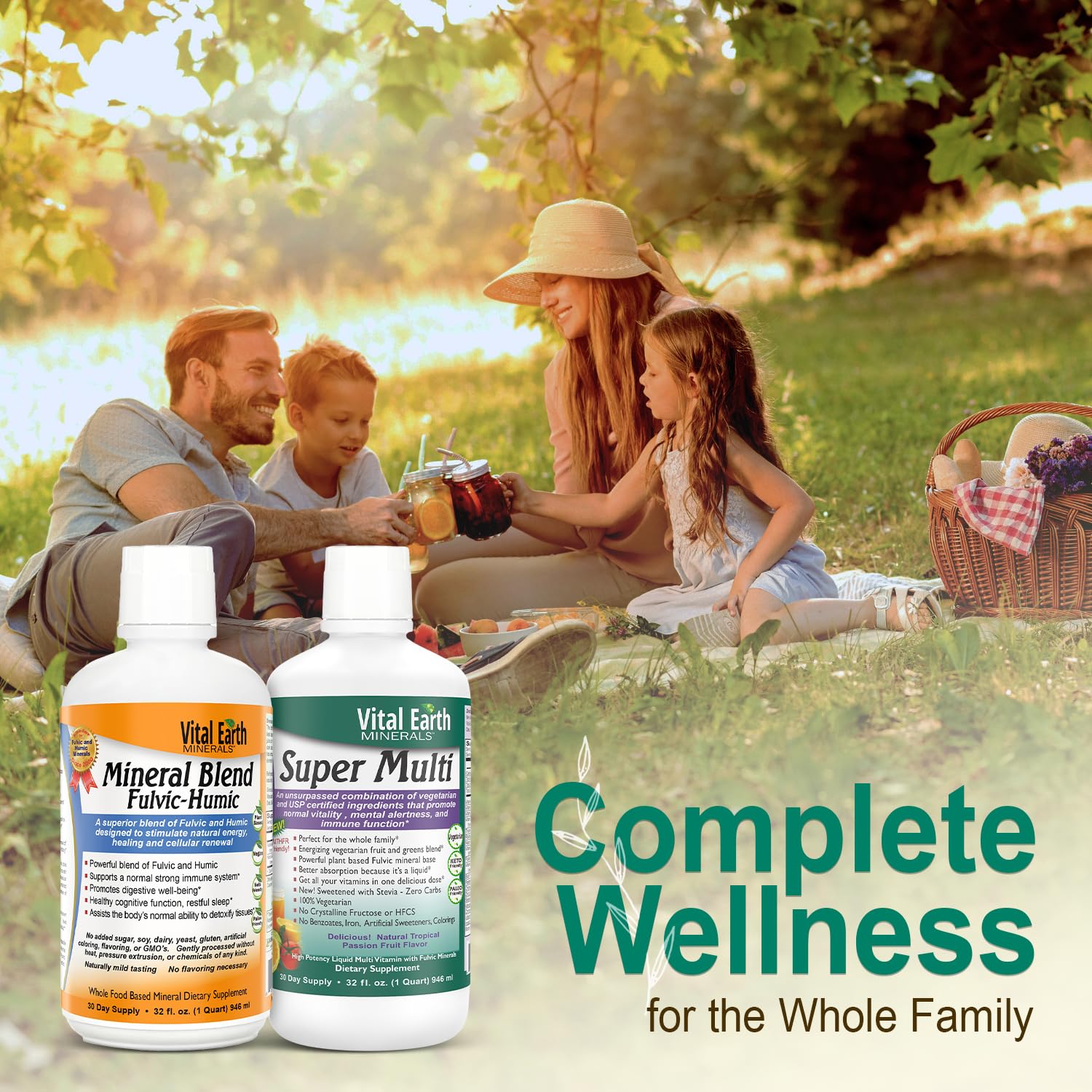 Vital Earth Minerals Detox and Wellness Support – Fulvic Humic Mineral Blend with 70+ Trace Minerals + Super Multi, Liquid Multivitamins, MTHFR Enhancement, 32 OZ Ea Vital Earth Minerals Au supplements