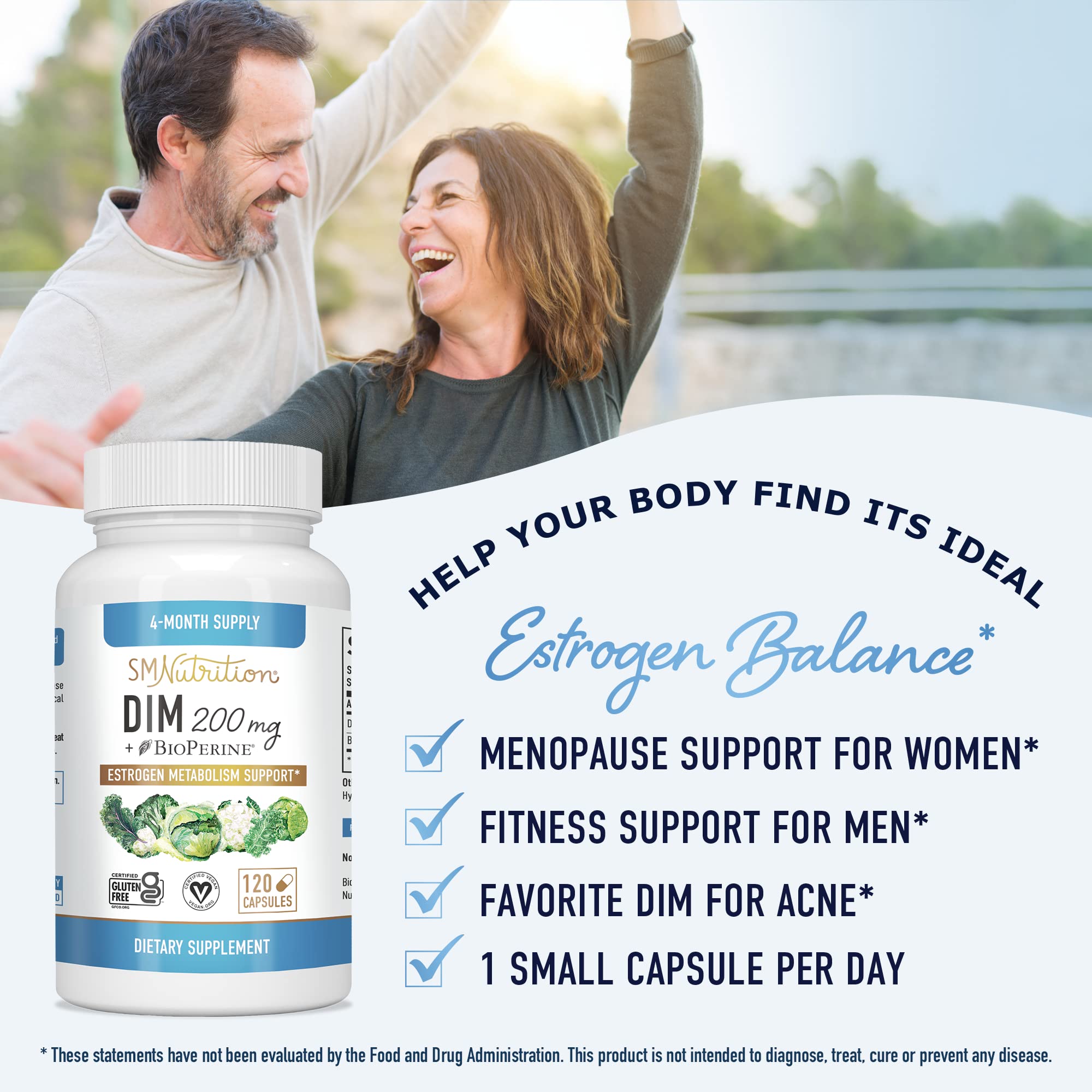 DIM Supplement 200 mg (120 Ct) | Estrogen Balance for Women & Men | Hormone Balance SMNutrition Au supplements