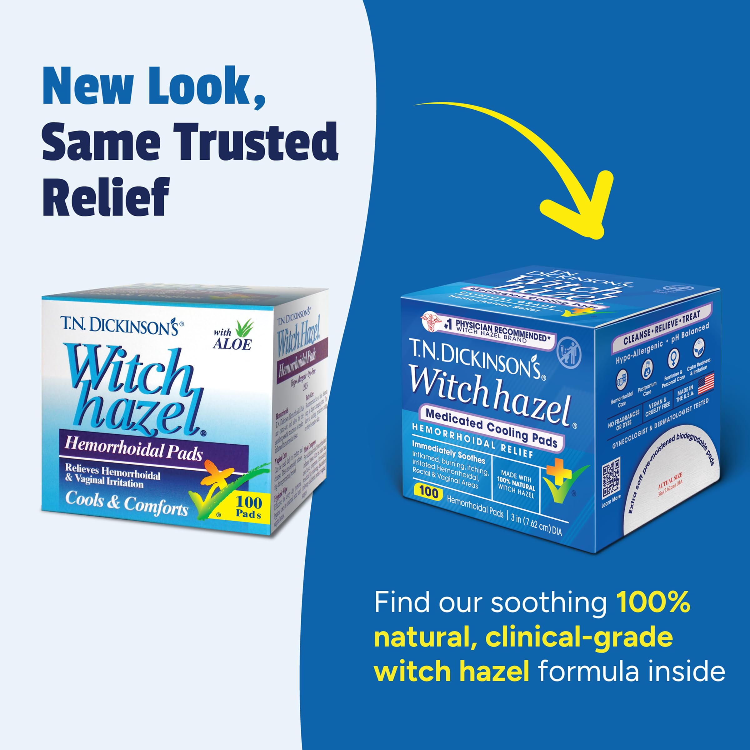 T.N. Dickinson’s Medicated Cooling Pads with Witch Hazel and Aloe | Hemorrhoid Treatment, Postpartum Care, Feminine & Rectal Relief | 100 Rounds T.N. Dickinson's Au supplements