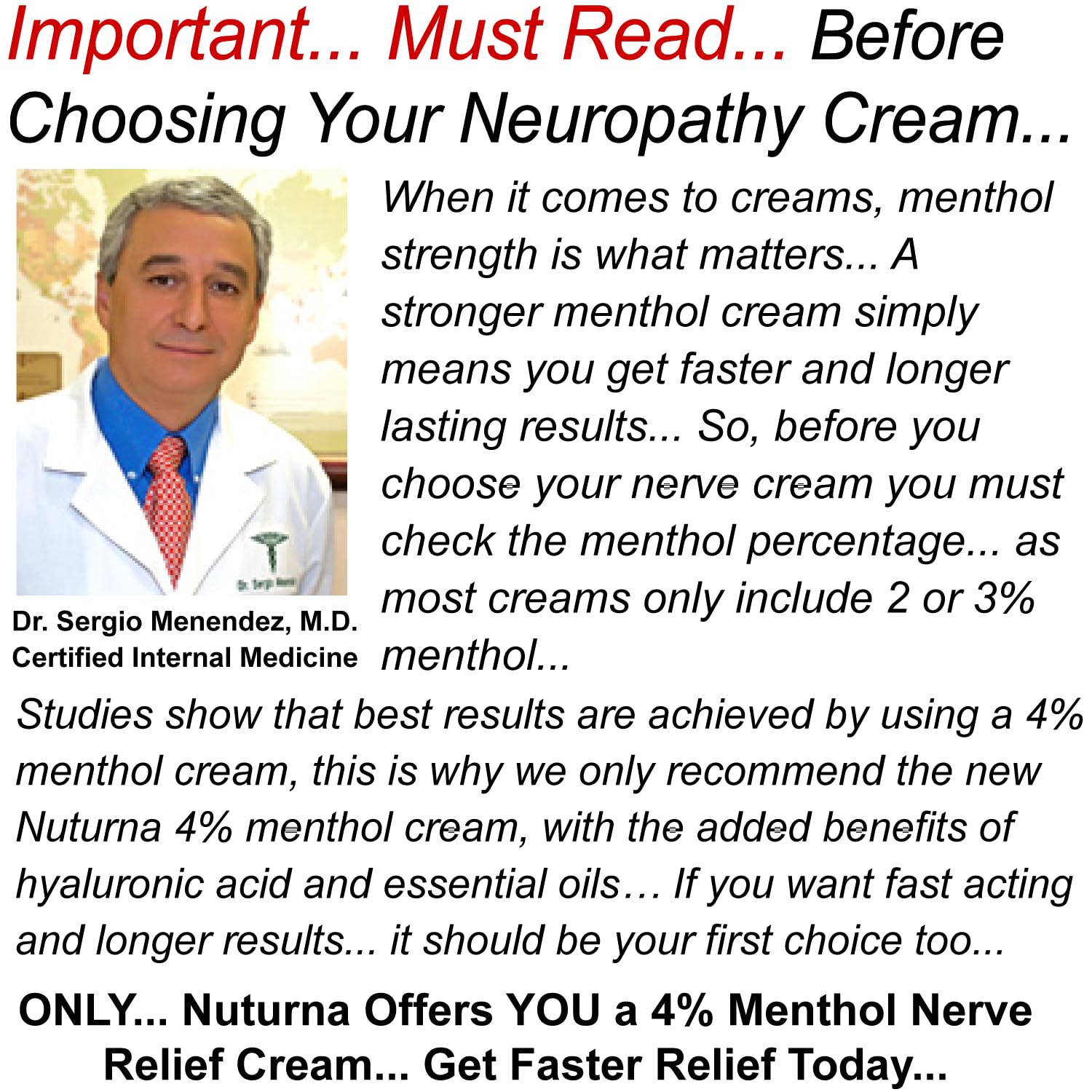 Neuropathy Nerve Relief Cream - Premium Nerve Cream 3X Action for Targeted Relief and Soothing Nerve Comfort - Maximum Strength with 4% Menthol, MSM for Feet Hands Legs Toes & Back - Extra Large 6 Oz Nuturna Au supplements