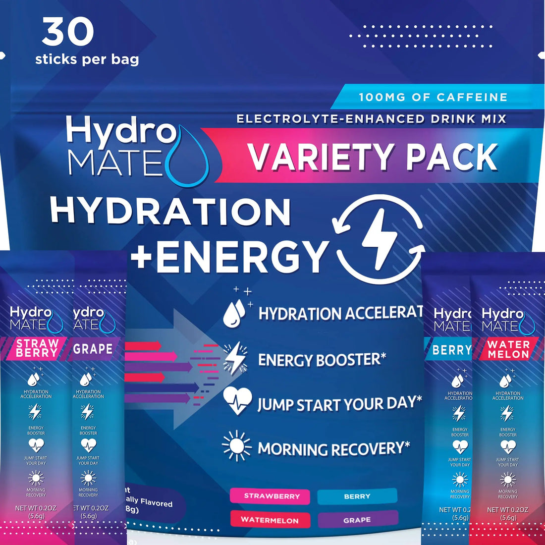 HydroMATE Electrolytes Powder Drink Mix Packets Hydration Accelerator Low Sugar Party Favors for Rapid Recovery Vitamin C Plu NatureWorks uk supplements