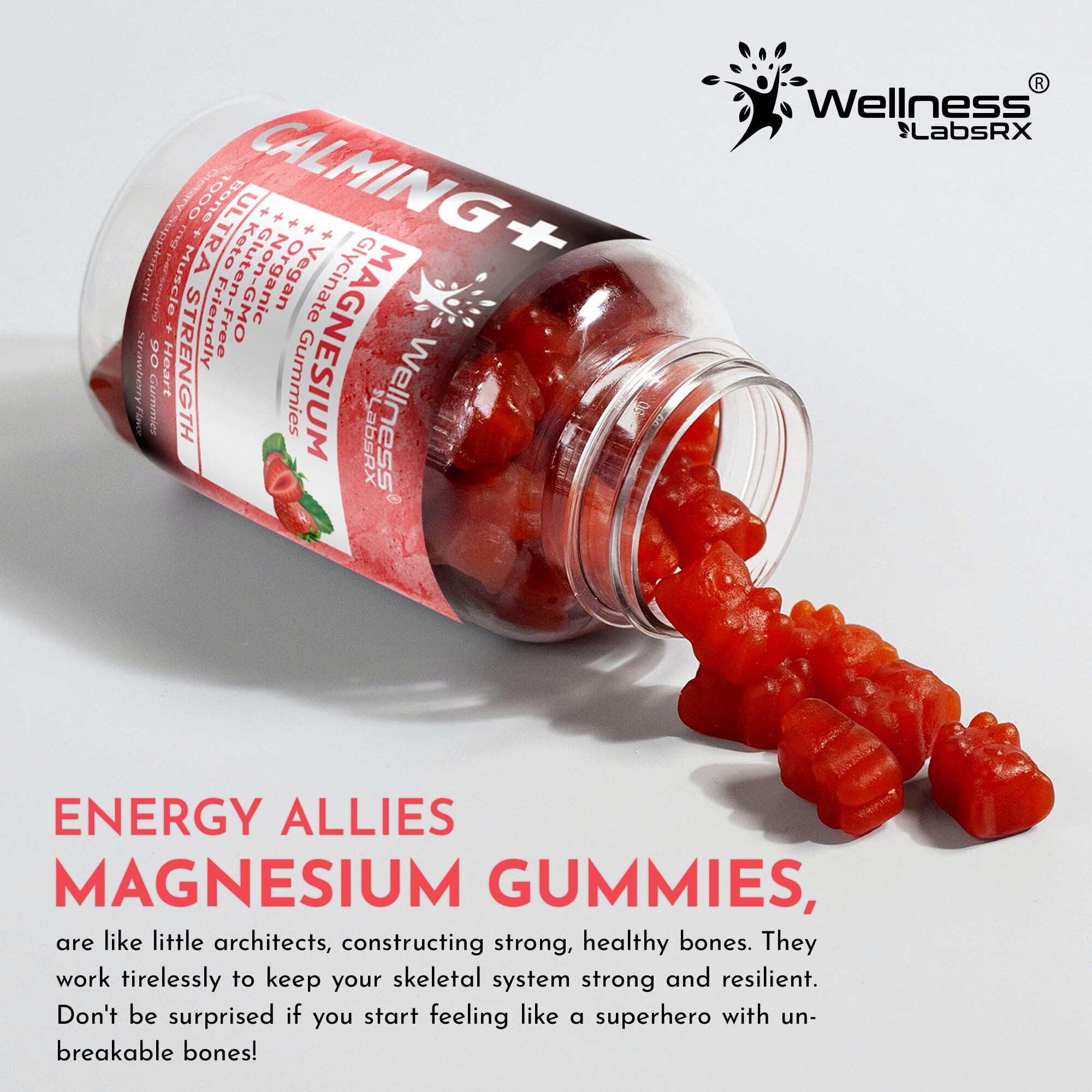 Magnesium Glycinate Gummies, 1000 mg - Magnesium Supplement to Support Relaxation, Heart Health - Chewable Calm Magnesio Gummies for Adults, Glicinato De Magnesio - Strawberry Flavor WELLNESS LABSRX Au supplements