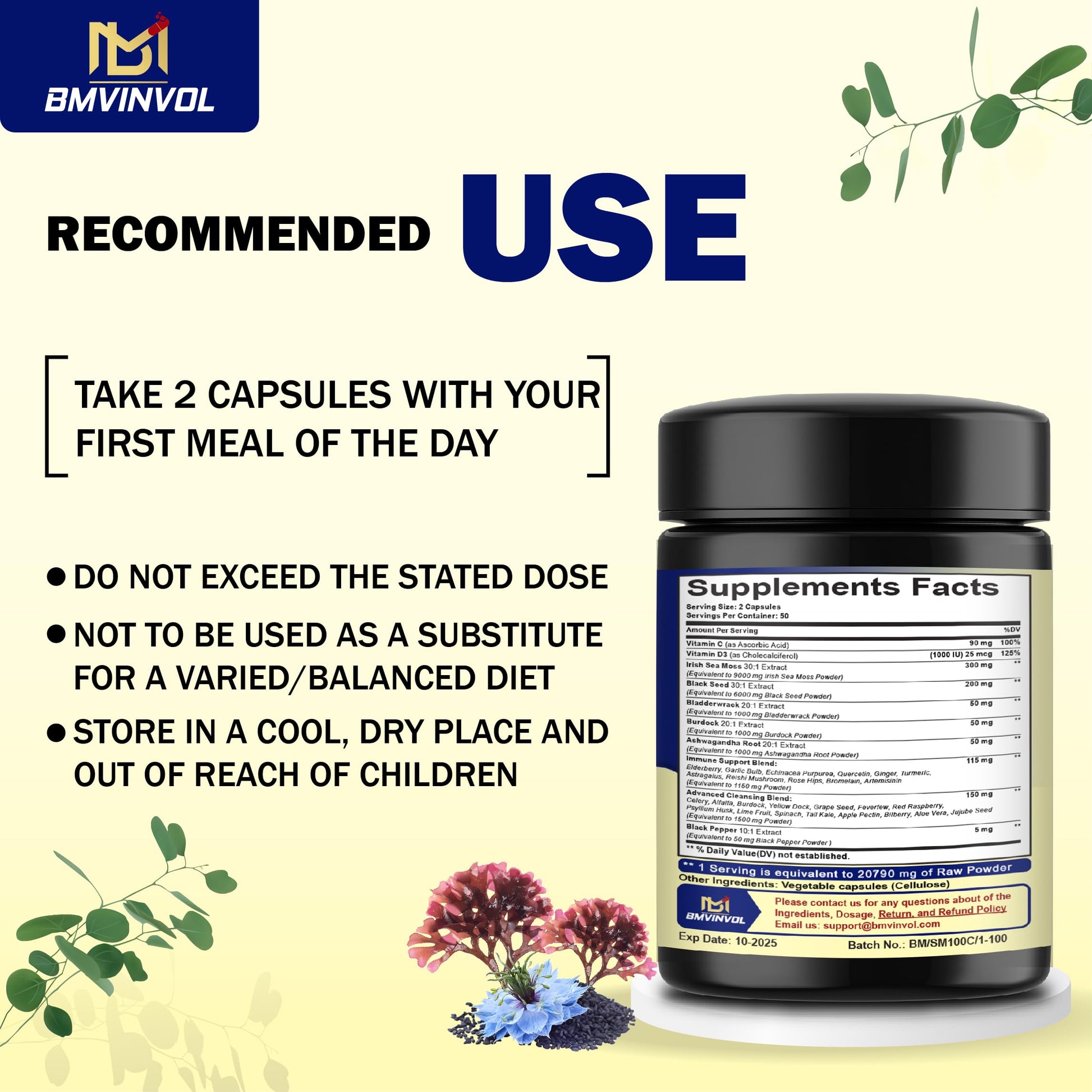 BMVINVOL 100 Capsules - Sea Moss Capsules 20790mg with Bladderwrack, Burdock BMVINVOL Au supplements