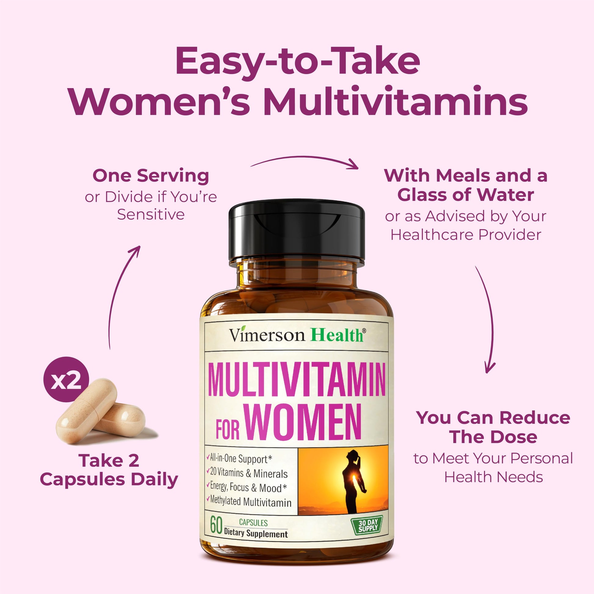 Multivitamin for Women – Methylated Womens Multivitamins & Multiminerals Capsules with Vitamin B12, A, D, C, Zinc, Magnesium Vimerson Health Au supplements