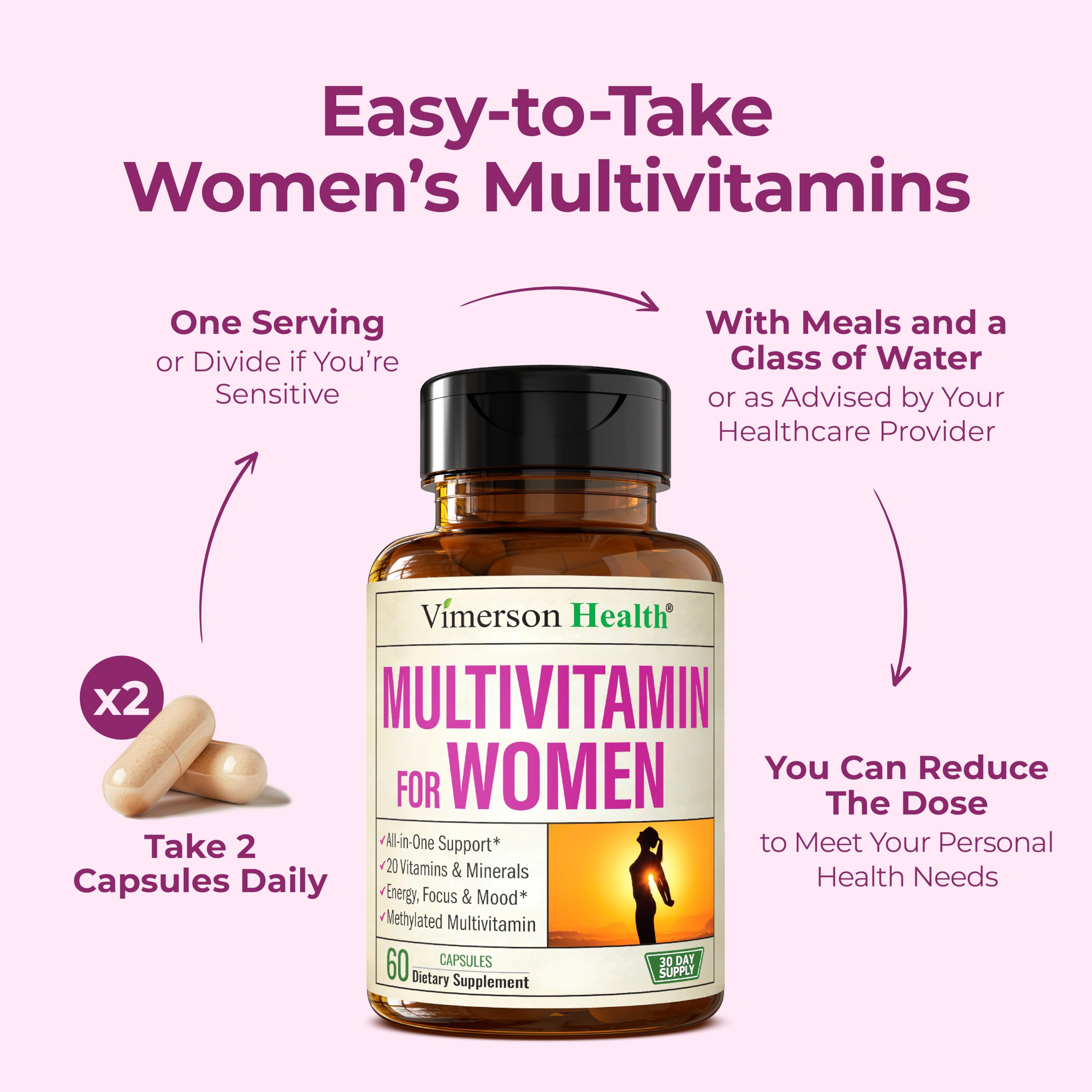Multivitamin for Women – Methylated Womens Multivitamins & Multiminerals Capsules with Vitamin B12, A, D, C, Zinc, Magnesium Vimerson Health Au supplements
