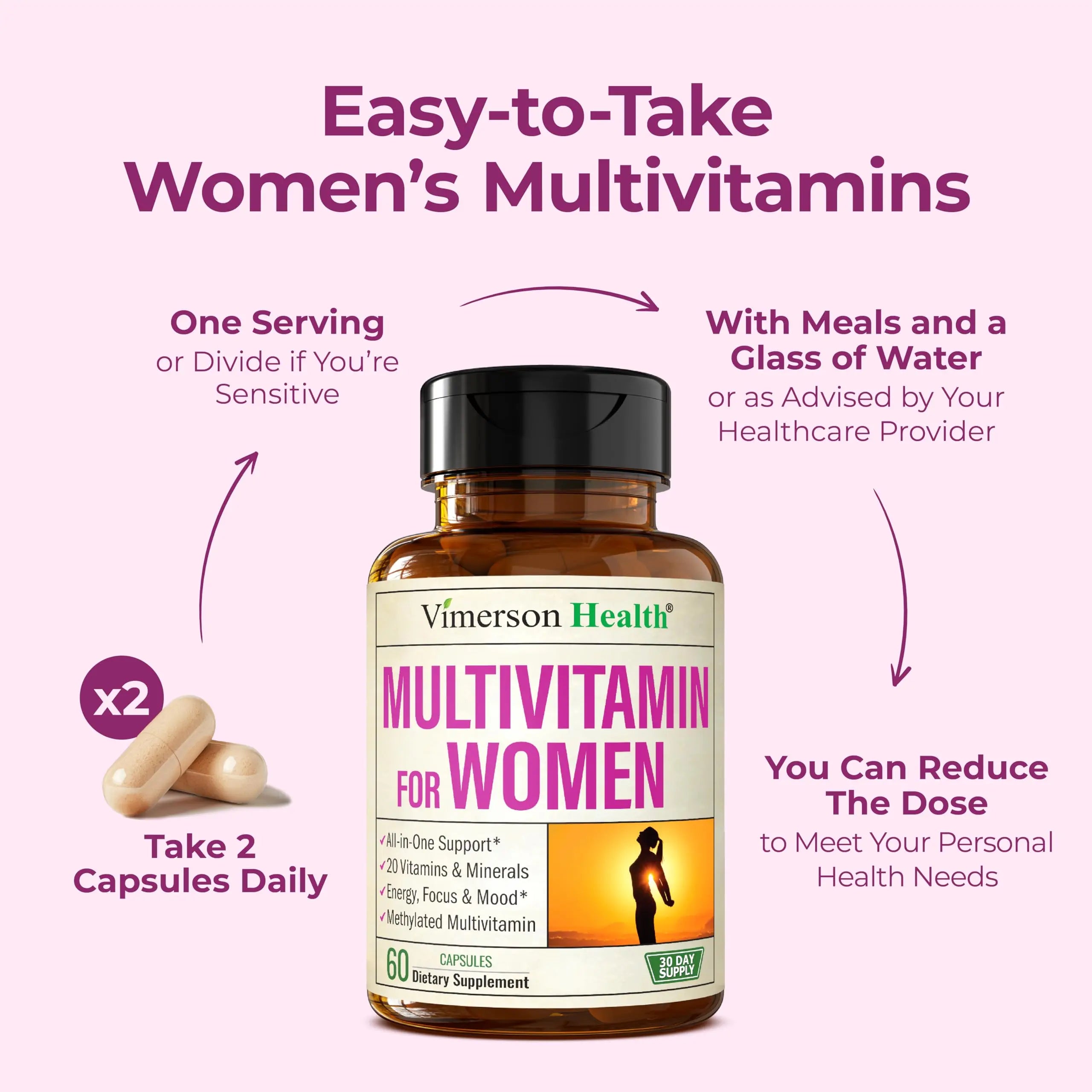 Methylated Multivitamin for Women w/Bioavailable Vitamins, Chelated Minerals, Vitamin D, B12, C, A & Zinc for Energy, Focus and Immune Health Vimerson Health Au supplements