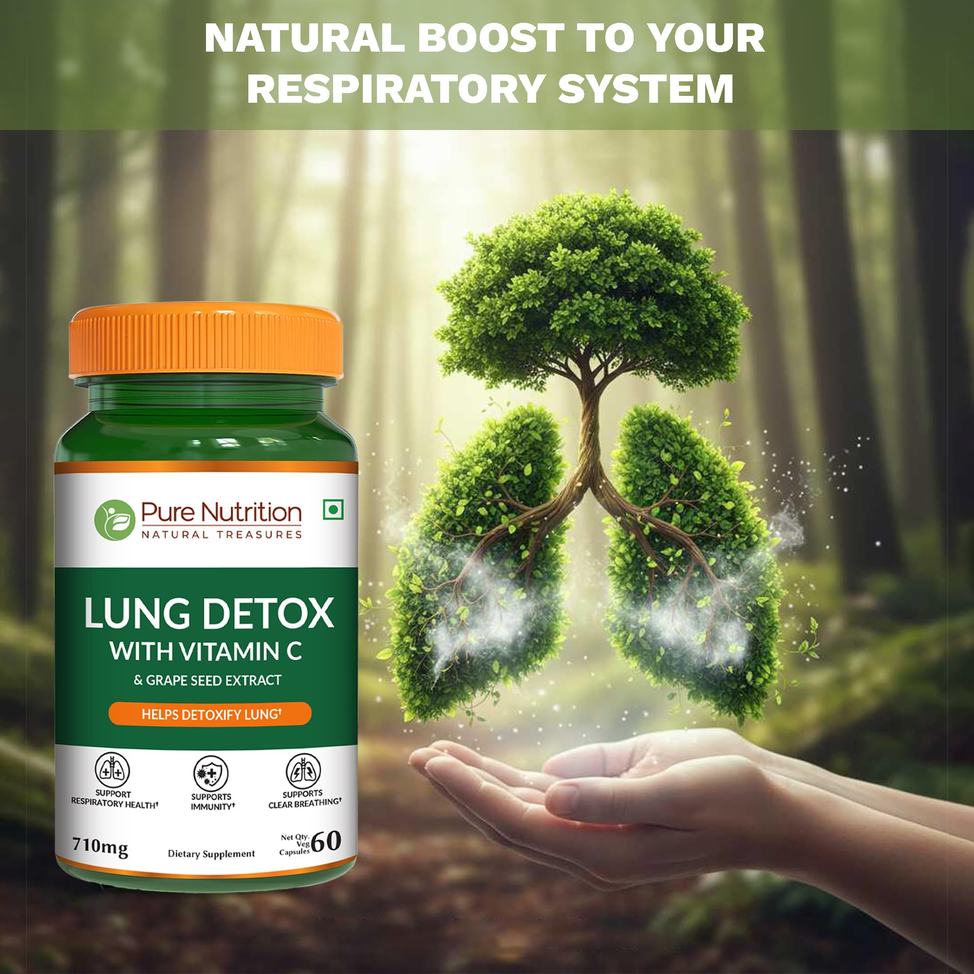 Pure Nutrition Lung Health Supplement | 60 Caps | Herbal Lung Support Formula with Quercetin, Vitamin C, Nettle, Vasaka Leaf, Lotus, Licorice & Ginger. PURE NUTRITION NATURAL TREASURES Au supplements