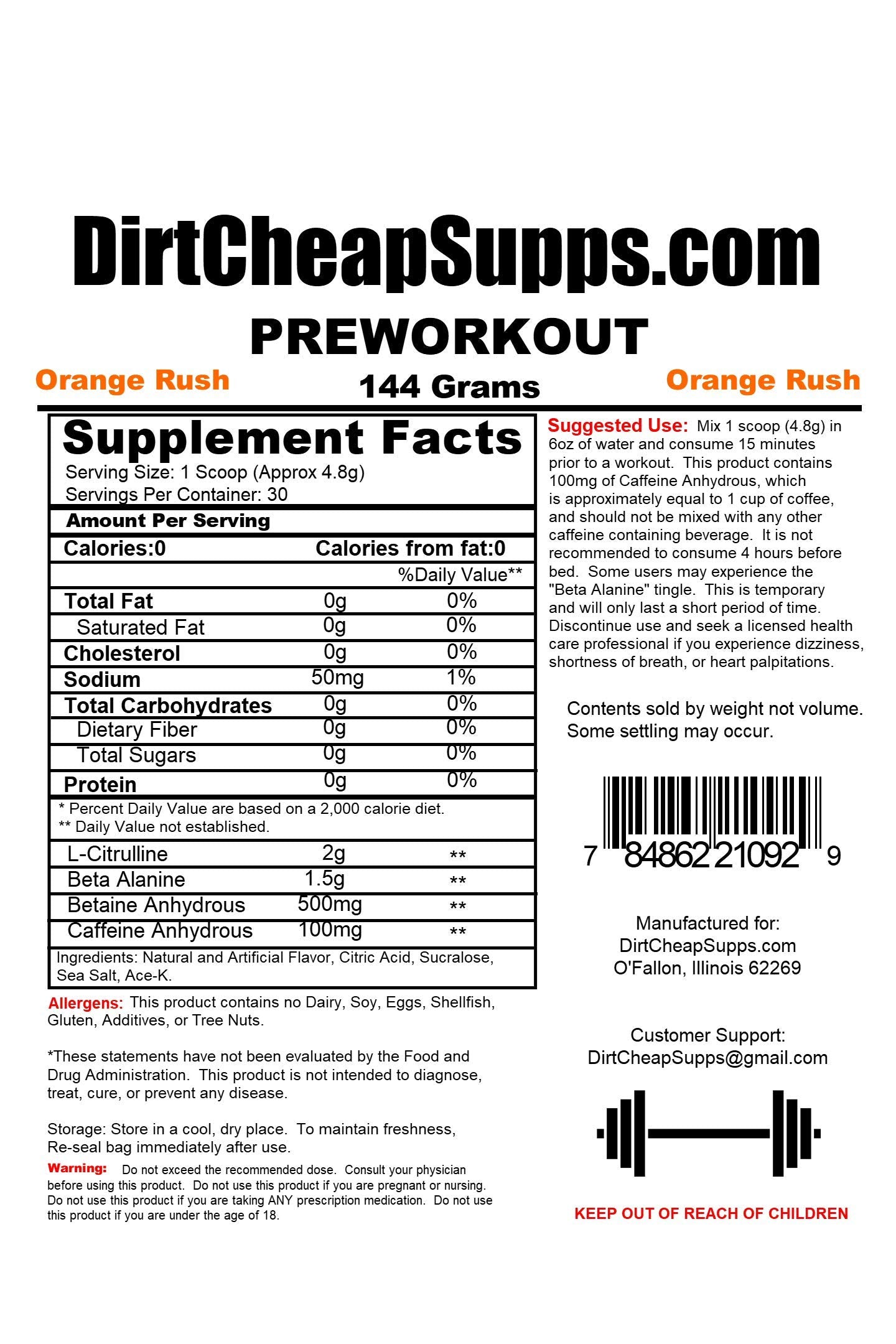 DirtCheapSupps Pre Workout (30 Servings) Orange - Increase Pump and Energy DirtCheapSupps Au supplements