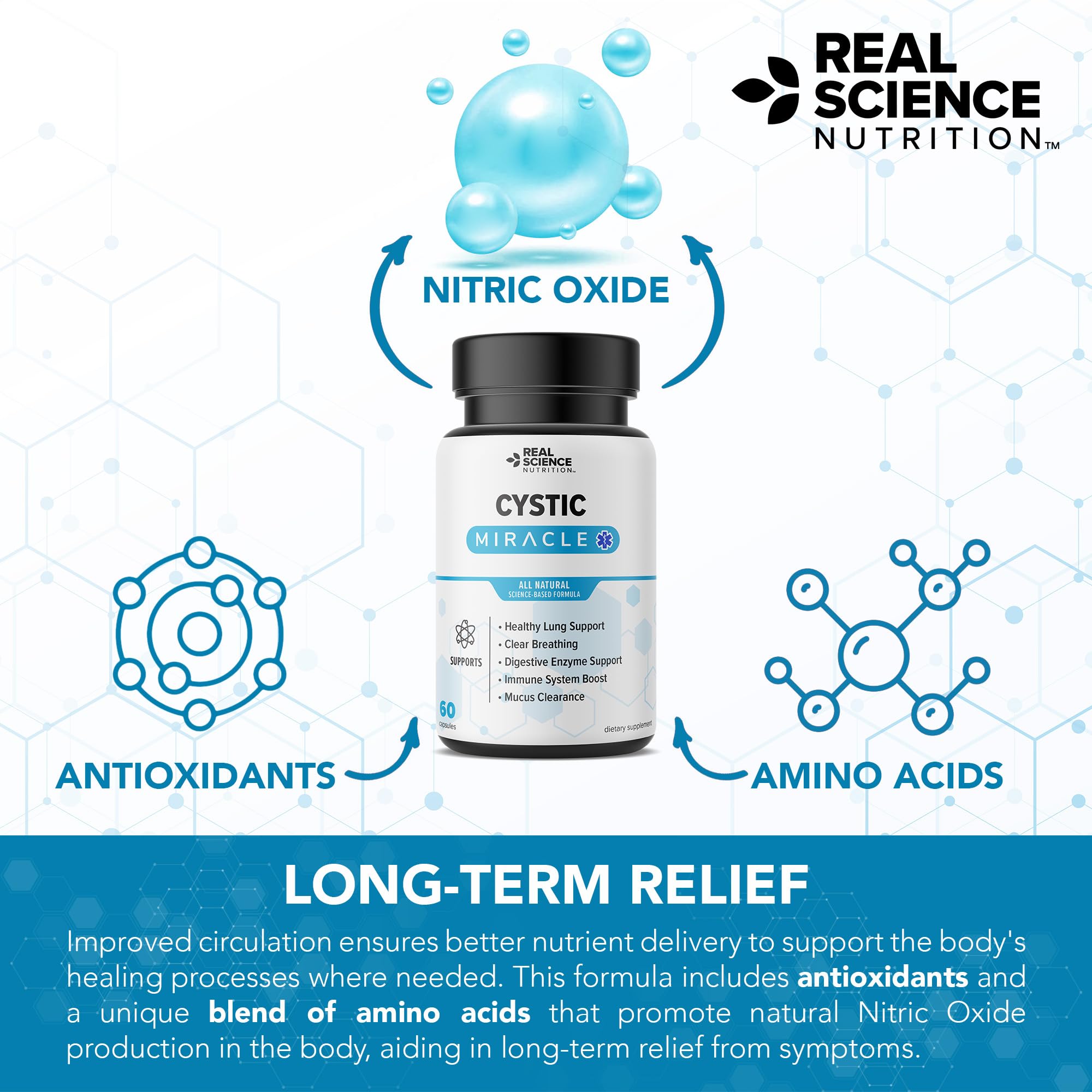 Real Science Cystic Miracle - Lung Support Supplement for Breathing Support and Mucus Clearance – with Vinitrox & GABA to Help Clear Lungs and Aid Respiratory Health, Made in USA, 60 Caps Real Science Nutrition Au supplements