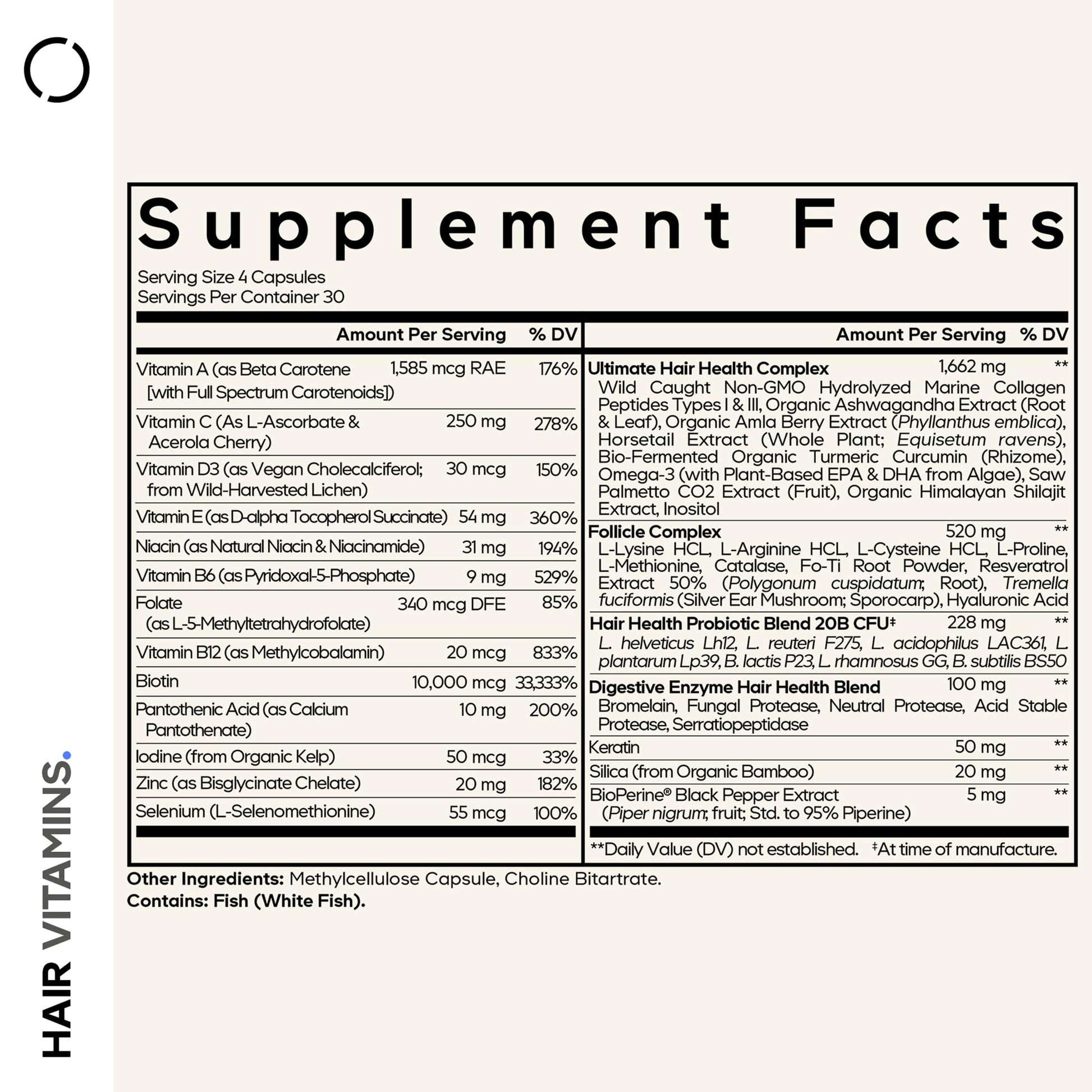Codeage Hair Vitamins 10000 mcg Biotin, Keratin, Collagen, Vitamin A, B12, C, D3, E, Zinc, Turmeric, Probiotics, Enzymes, Inositol - Hair Care Support - Healthy Hair Supplement Pills - 120 Capsules Codeage Au supplements