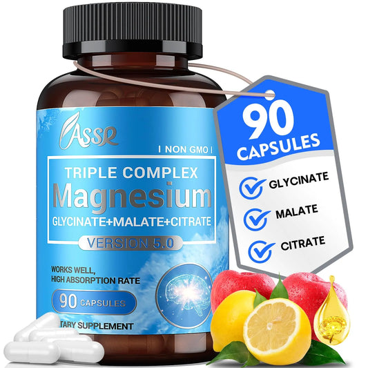 ASSR Triple Magnesium Complex – 300mg Magnesium Supplement with Glycinate, Malate & Citrate – Supports Relaxation, Muscle & Nerve Function – High Absorption, Vegan, Non-GMO, 90 Capsules ASSRAU supplements