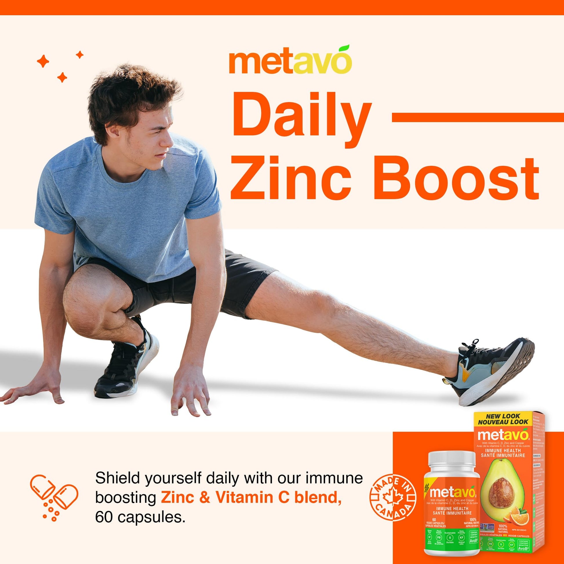 Metavo Immune Health - Natural Immune Support Supplement, Essential Zinc Supplements for Men & Women Enriched with Vitamin C, D & Copper, 60 Vegan Capsules, 30 Servings Metavo Au supplements