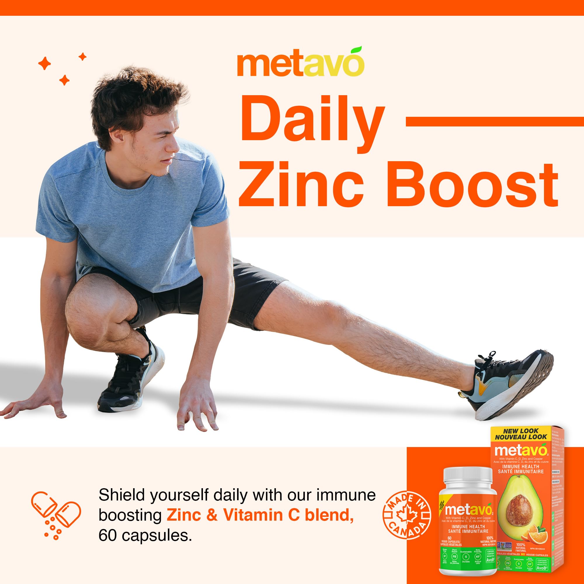 Metavo Immune Health - Natural Immune Support Supplement, Essential Zinc Supplements for Men & Women Enriched with Vitamin C, D & Copper, 60 Vegan Capsules, 30 Servings Metavo Au supplements