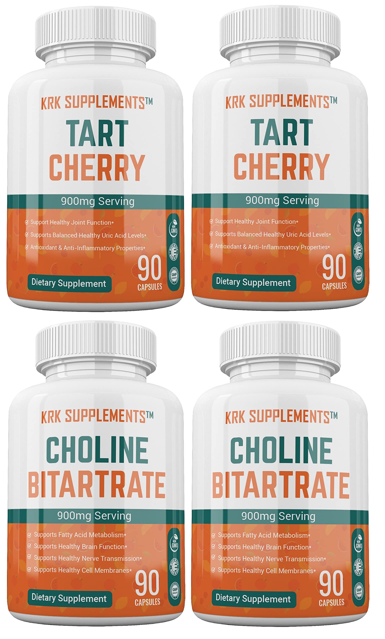 KRK SUPPLEMENTS Bundle Combo of 2 Bottles of Choline Bitartrate and 2 Bottles KRK SUPPLEMENTS Au supplements
