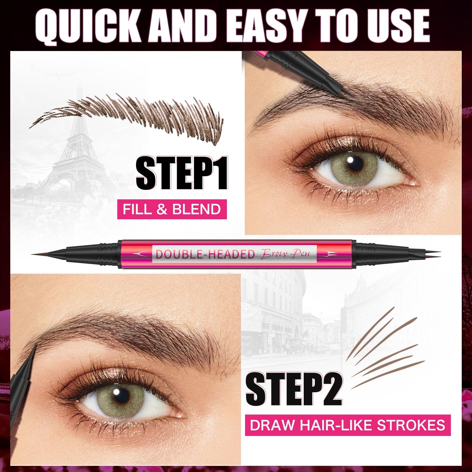 YuLinLon Double-Headed Brow Pen, Ultra-Precise Hair-Like Strokes, Long-Lasting Waterproof Makeup, Available in 5 Natural Shades (3#Dark Brown) Yulinlon Au supplements