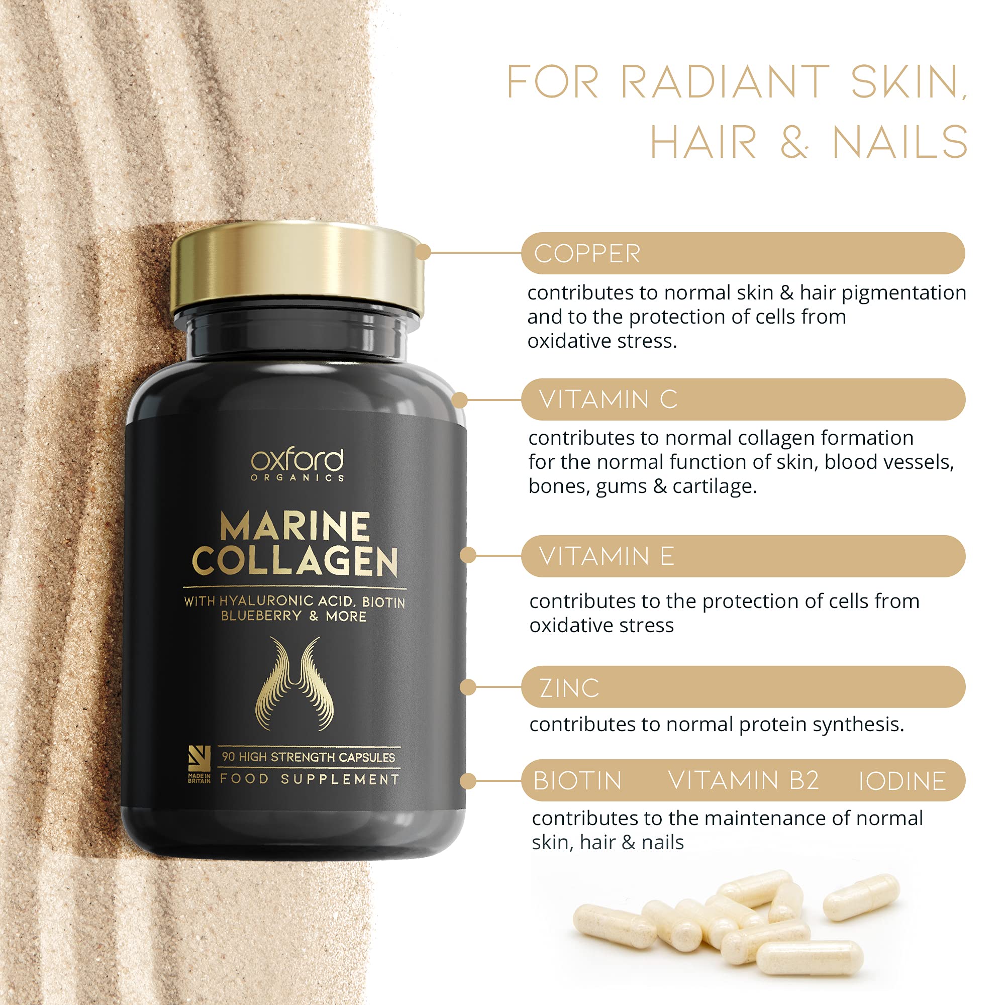 Advanced Marine Collagen Capsules | 1735mg Superfood & Vitamin Boosted Complex for Glowing Hair, Skin & Nails Oxford Organics Au supplements