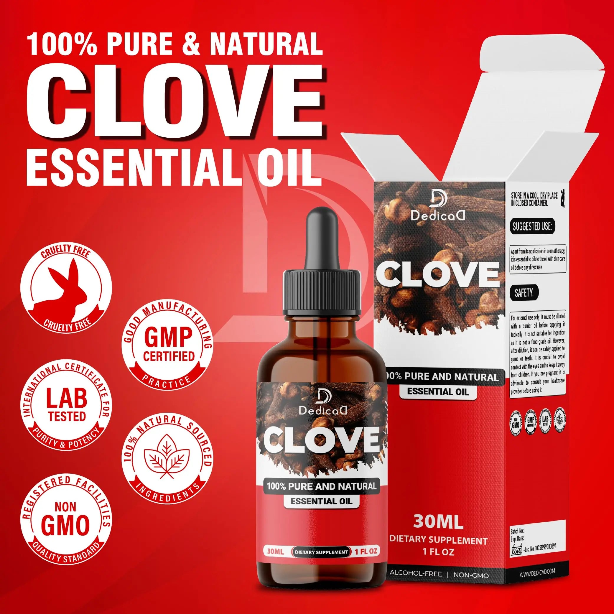 DEDICAD - 1 FL Oz - 30ml - Clove Essential Oil Supplement – for Toothache, Oral Care, Skin & Hair – Clove Oil Organic DEDICAD Au supplements