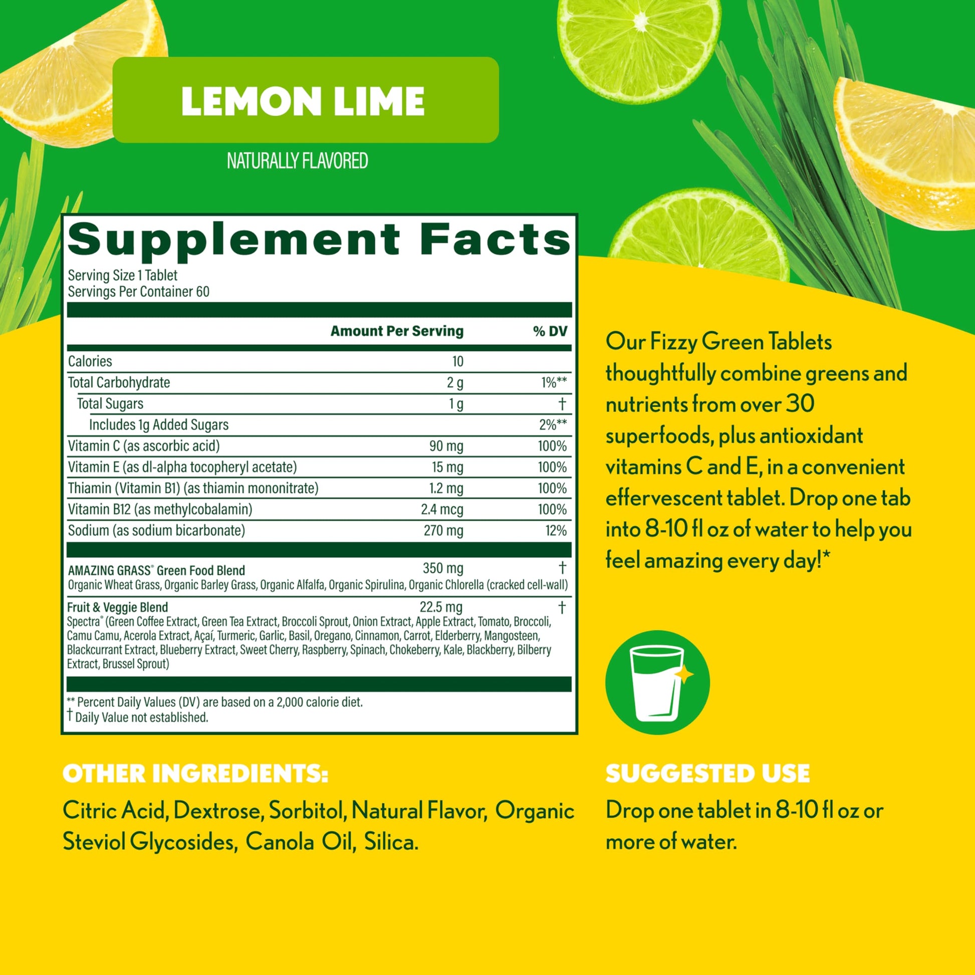 Amazing Grass Effervescent Tablets: Green Superfood Water Flavoring Tablet with Antioxidants & Alkalizing Greens, Lemon Lime, 60 Count Amazing Grass Au supplements