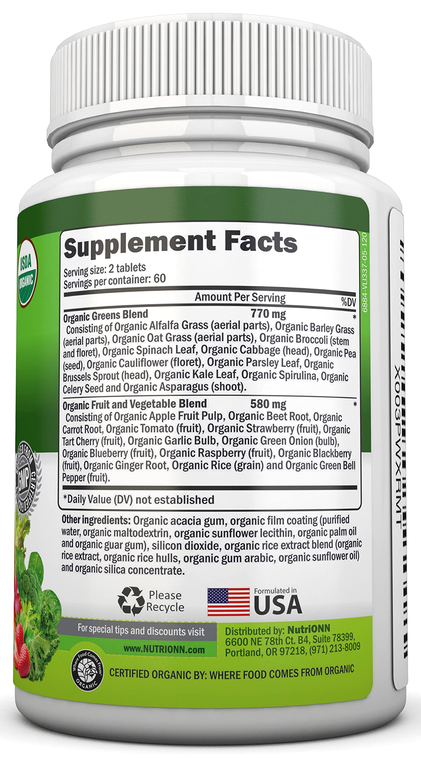 Organic Super Greens Capsules - Fruit And Vegetable Supplements - 120 Count - 28 USDA Organic & Vegan Premium Ingredients - Superfood Blend For Immune Health, Digestion & Energy - Whole Food Vitamins NutriONN Au supplements